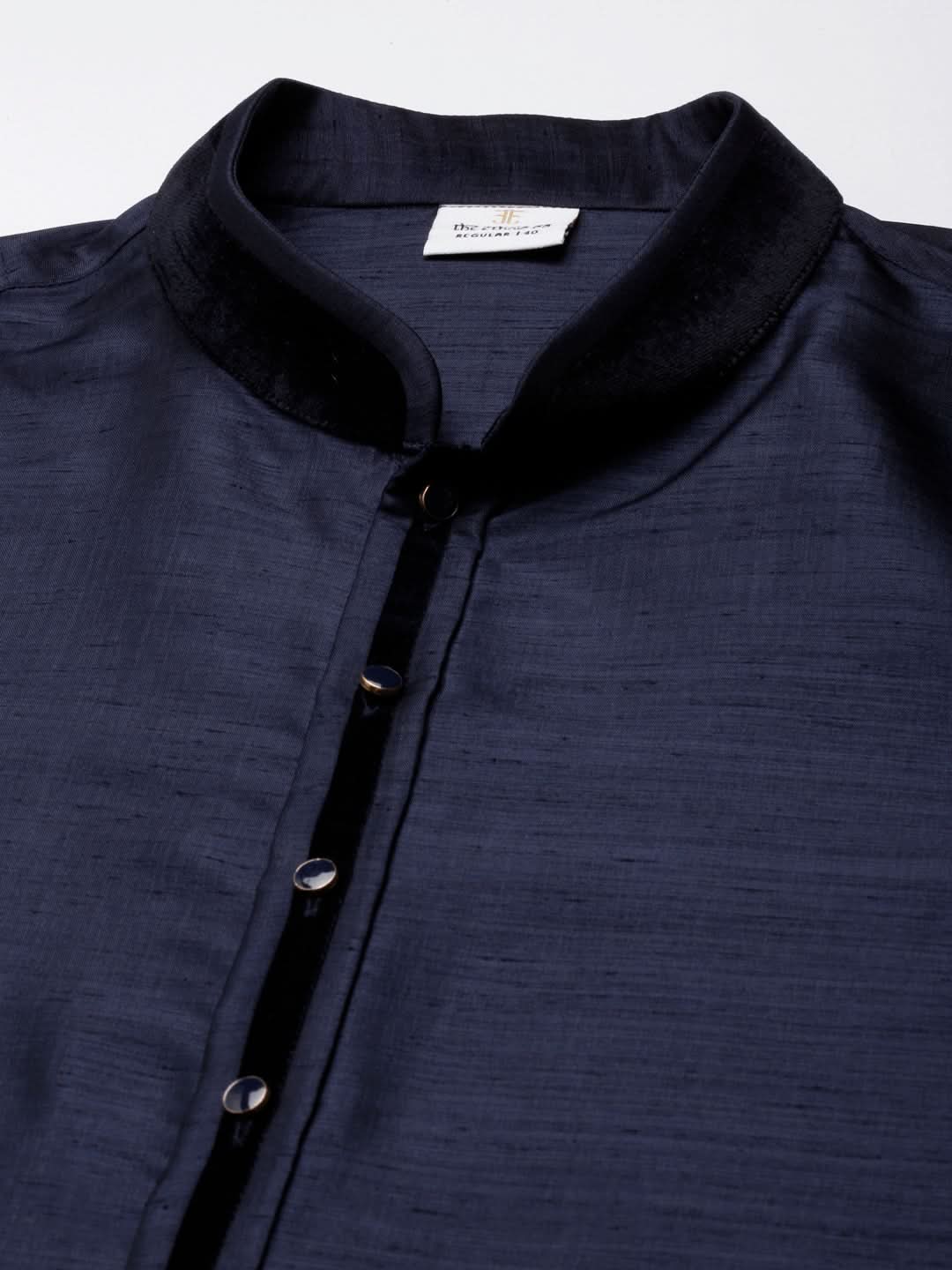 Grey Navy Jacquard Jacket With Navy Kurta Set