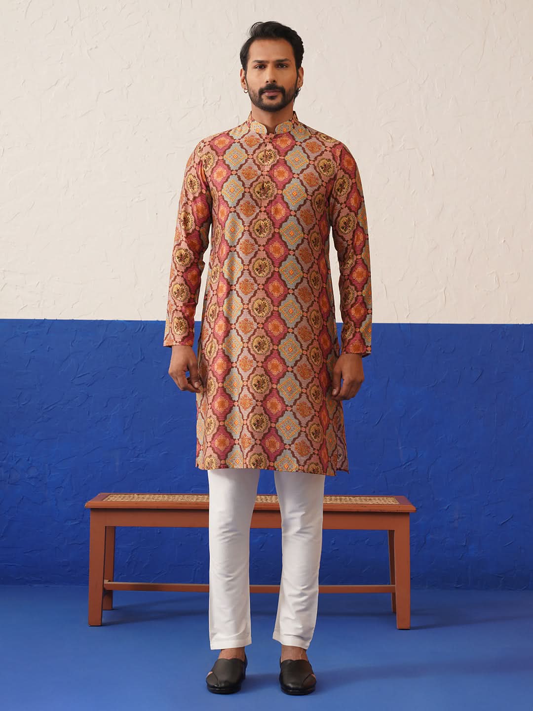 All over embroidered multi color printed Kurta set