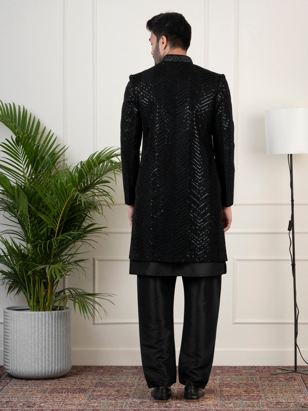 Black Velvet Sequin Embroidered Indowestern