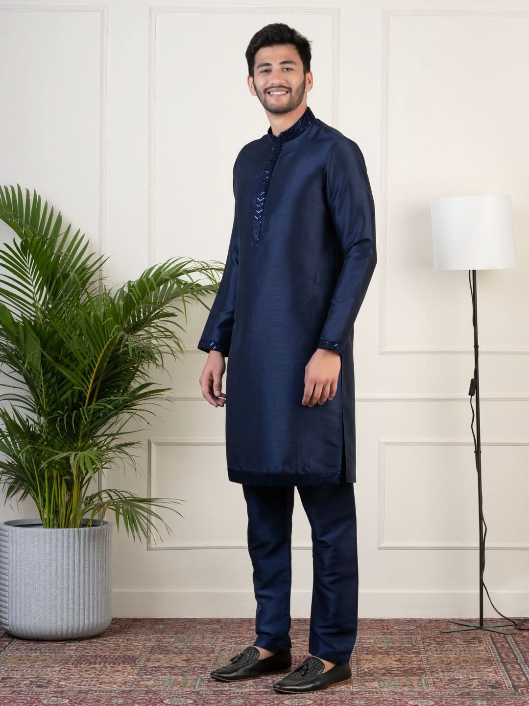 Navy Velvet Sequin Embroidered Indowestern