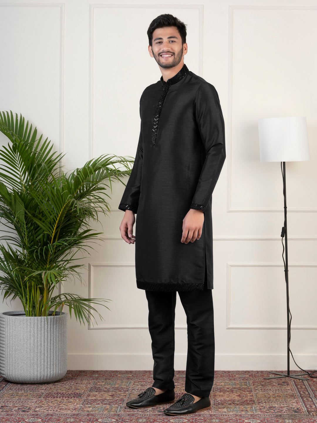 Black Velvet Sequin Embroidered Indowestern