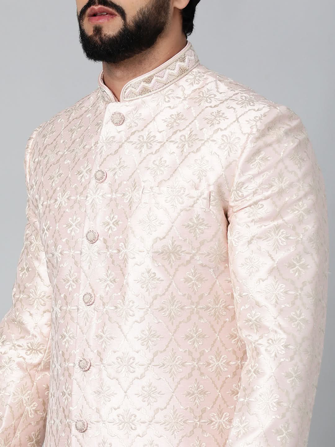 Baby Pink Embroidered Achkan