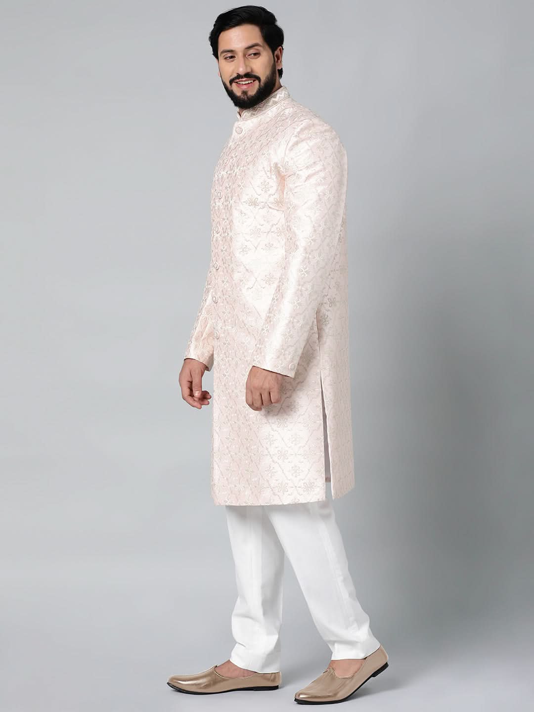 Baby Pink Embroidered Achkan