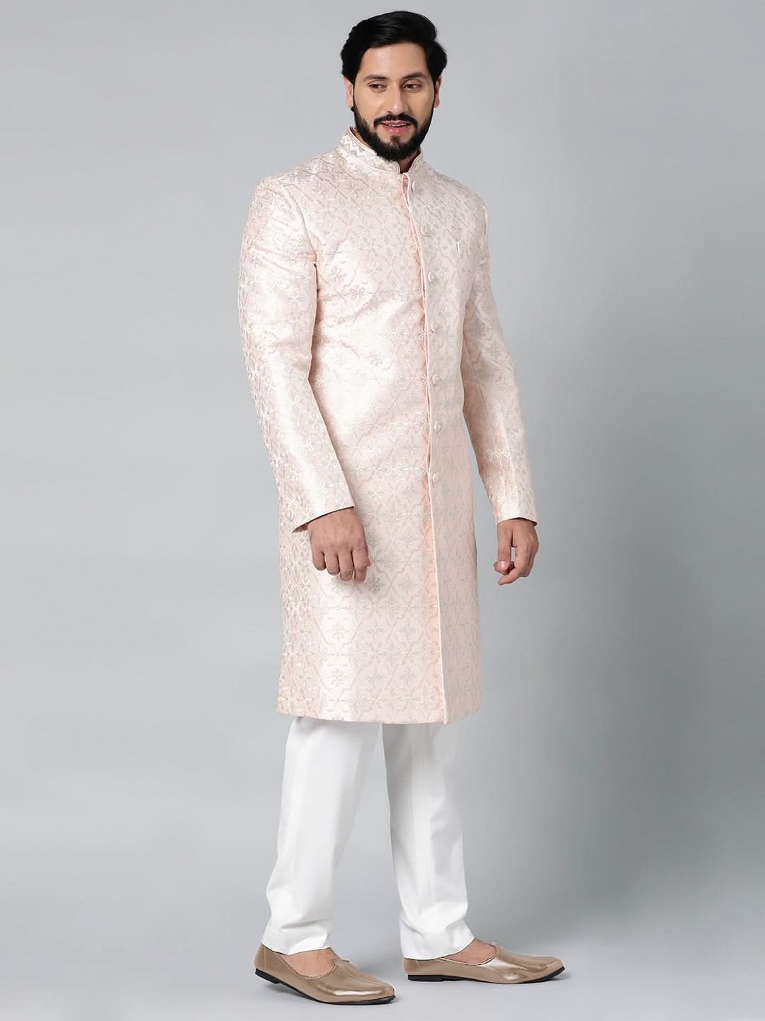 Baby Pink Embroidered Achkan