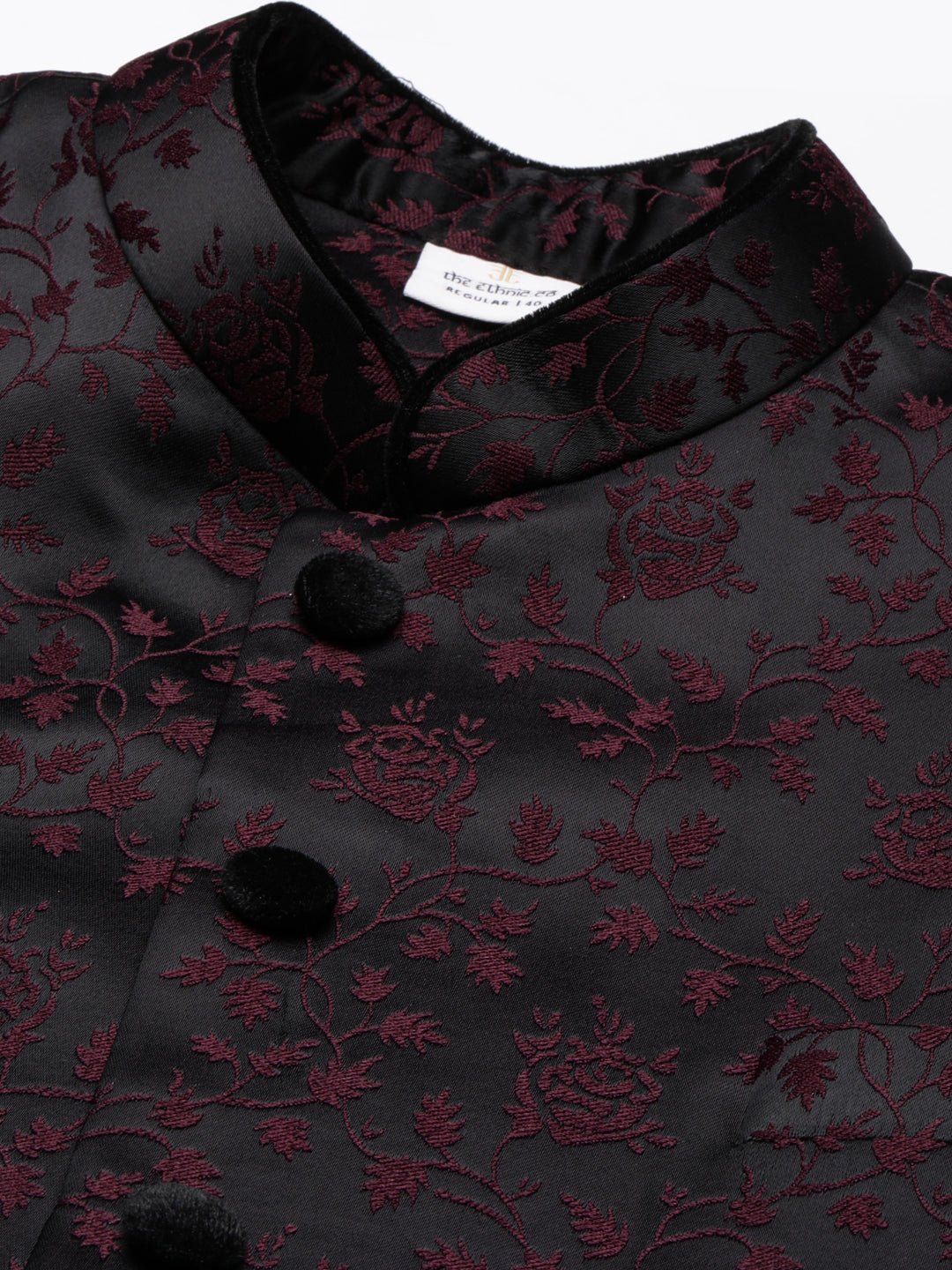 Wine Black Jacquard Indowestern Set