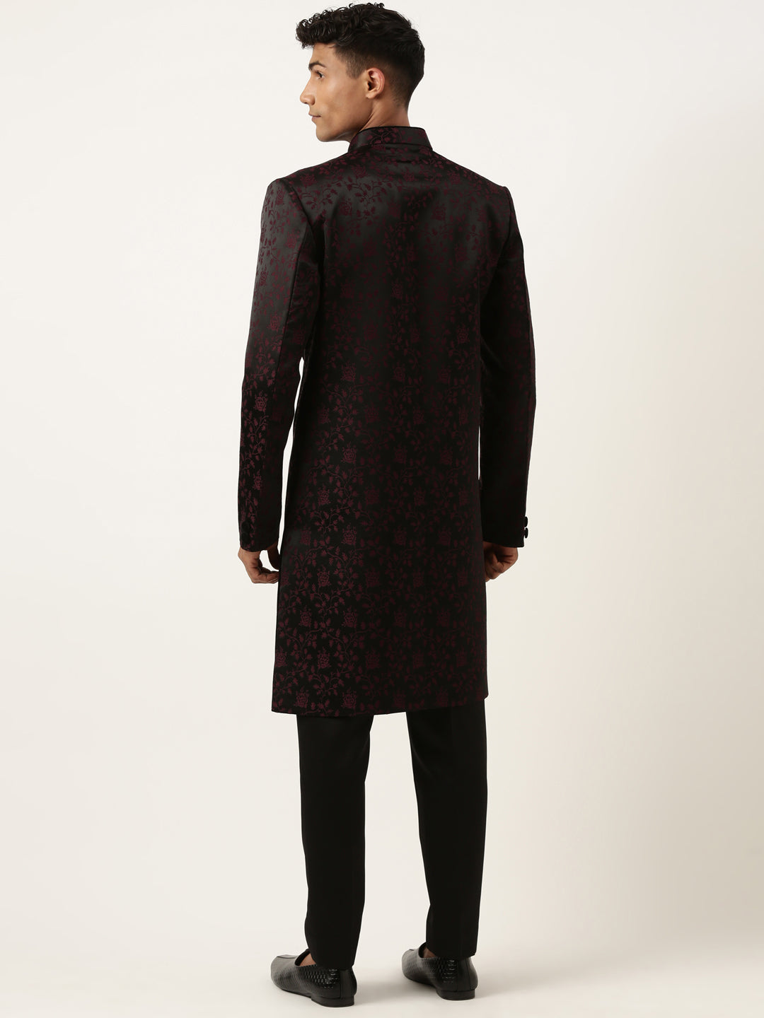 Wine Black Jacquard Indowestern Set