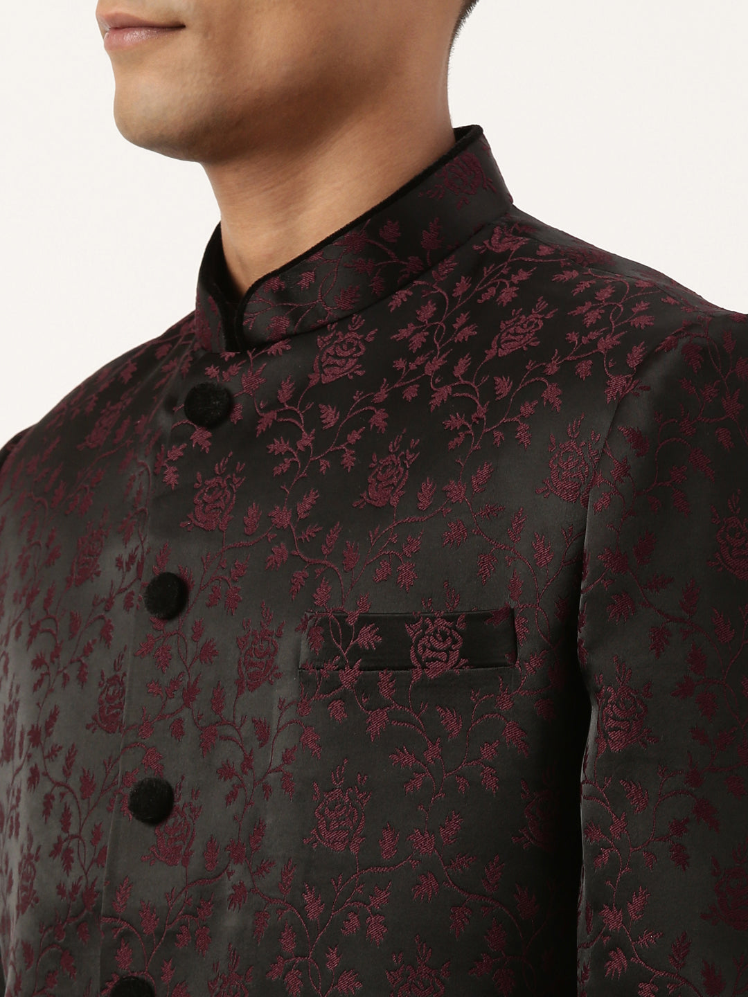 Wine Black Jacquard Indowestern Set