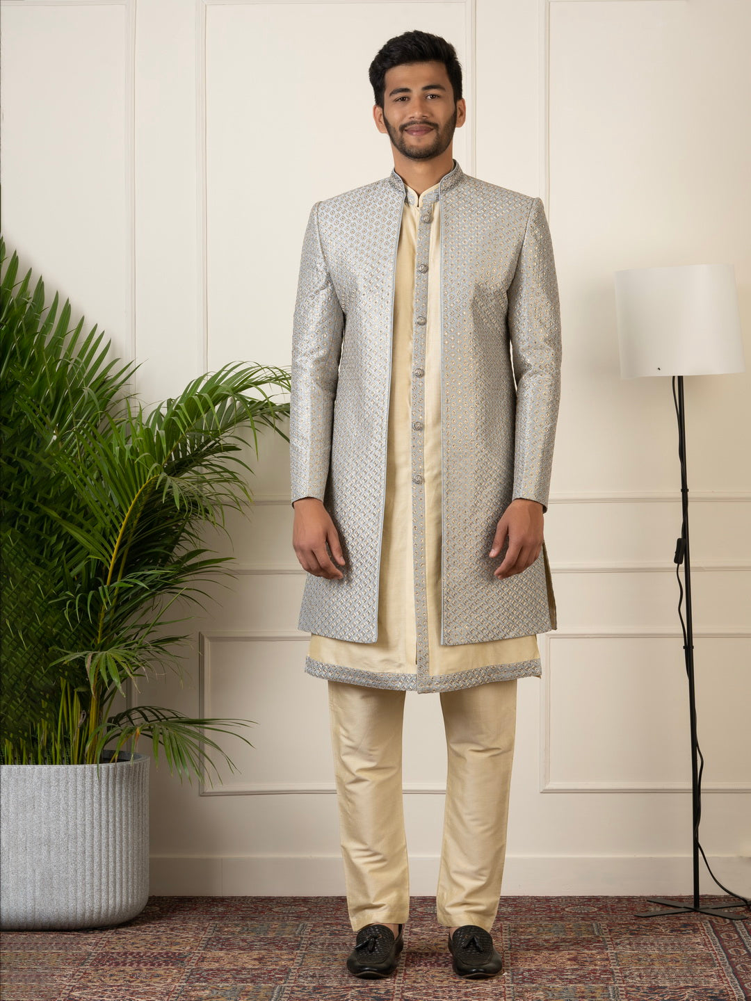 Grey Embroidered Indowestern Set