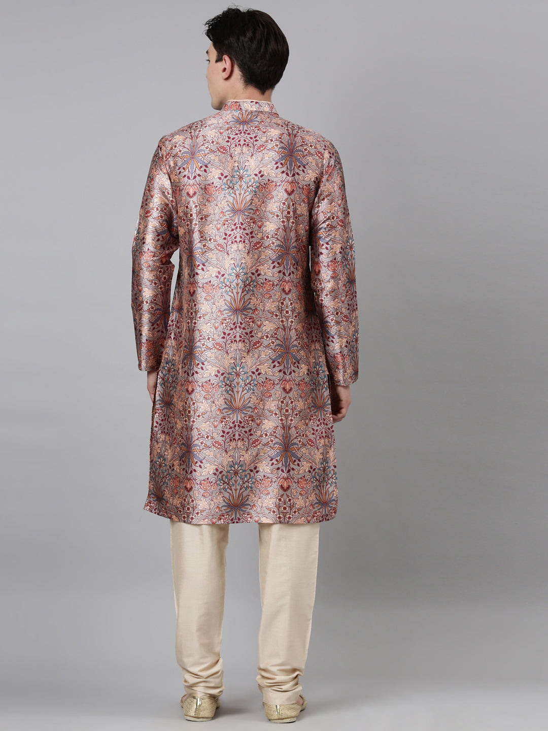 Grey Floral Silk Printed Kurta Set