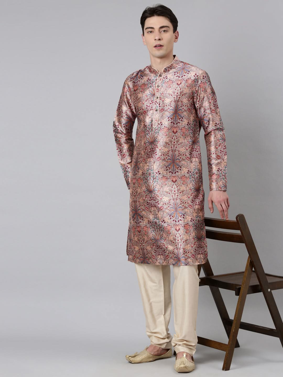 Grey Floral Silk Printed Kurta Set