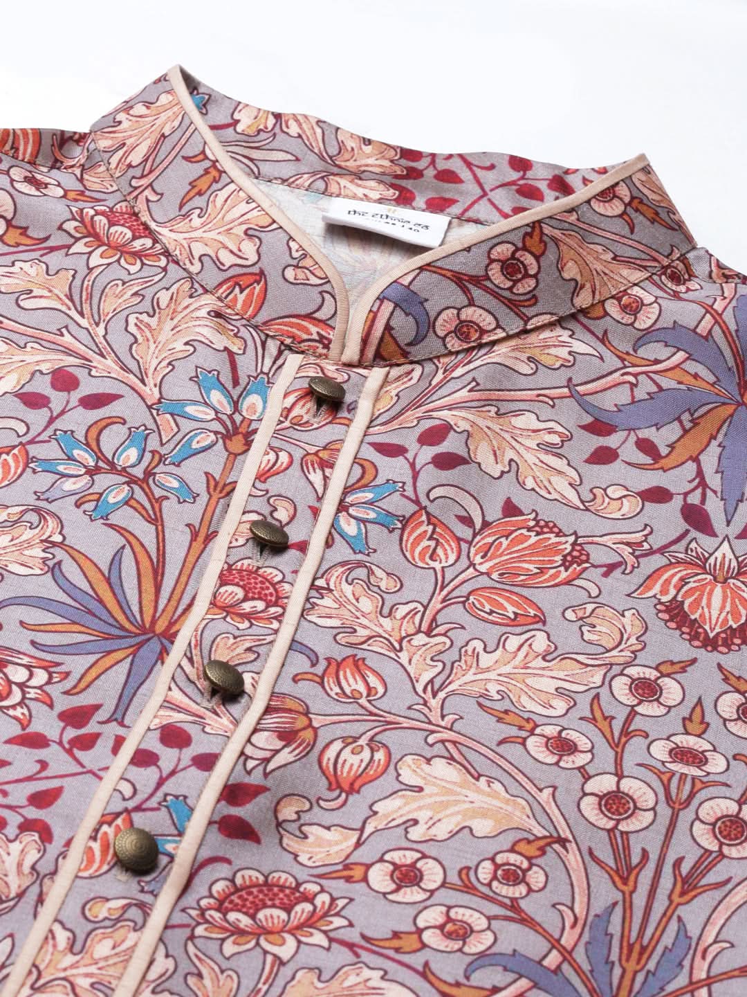 Grey Floral Silk Printed Kurta Set