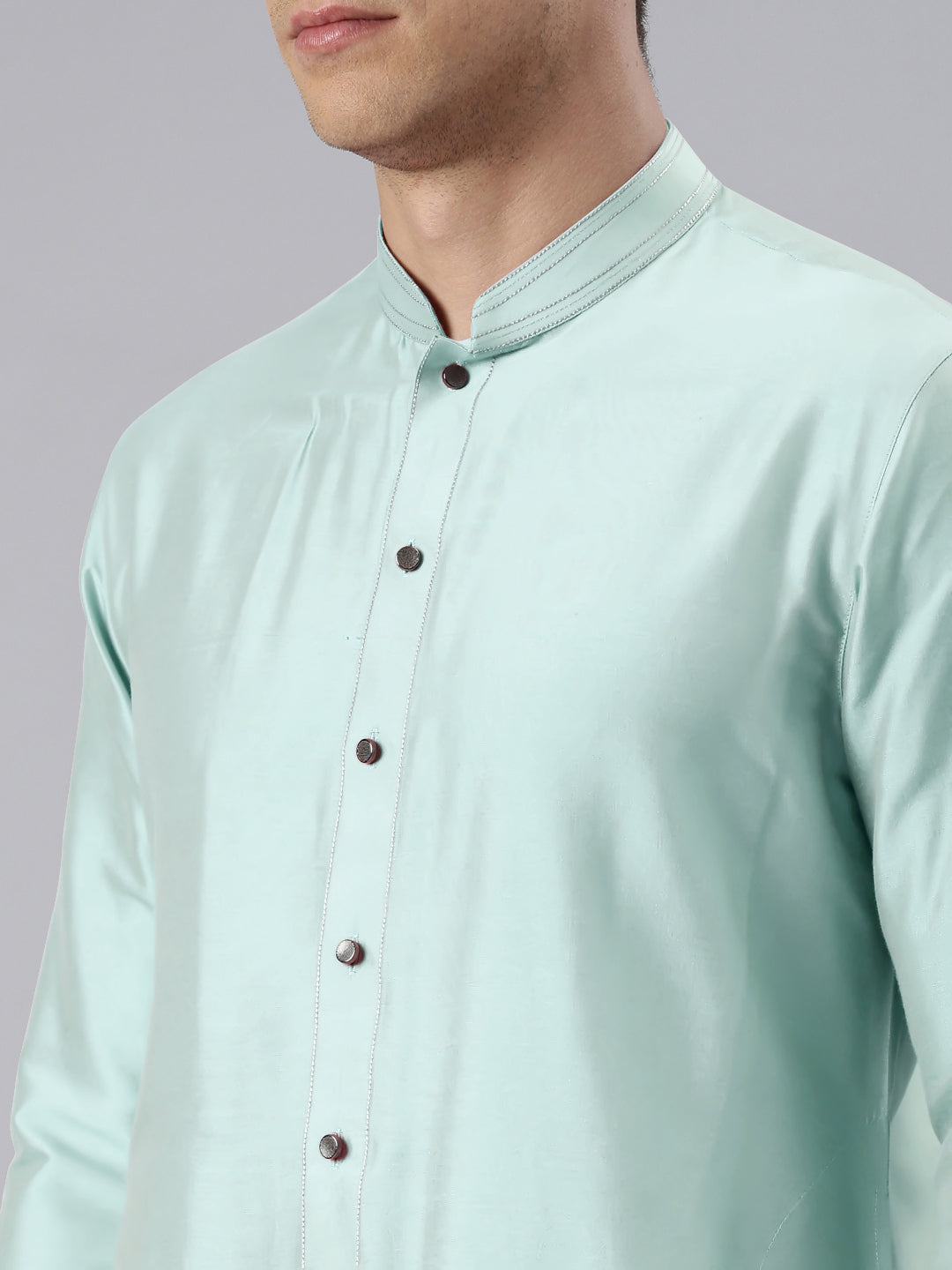 Green Embroidered Printed Achkan