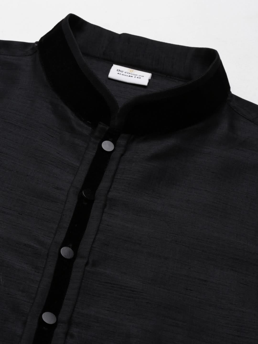 Navy Jacquard Black Booti Jacket With Kurta Set