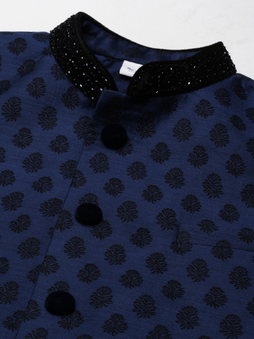 Navy Jacquard Black Booti Jacket With Kurta Set