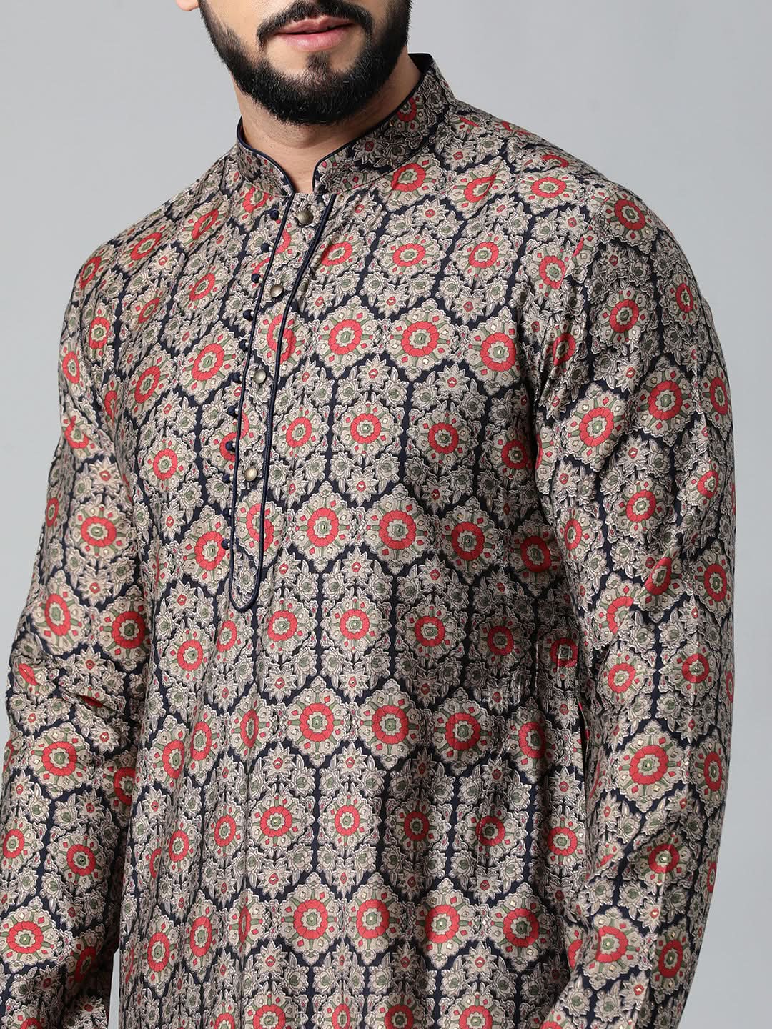 Navy Sanganeri Print Kurta Set