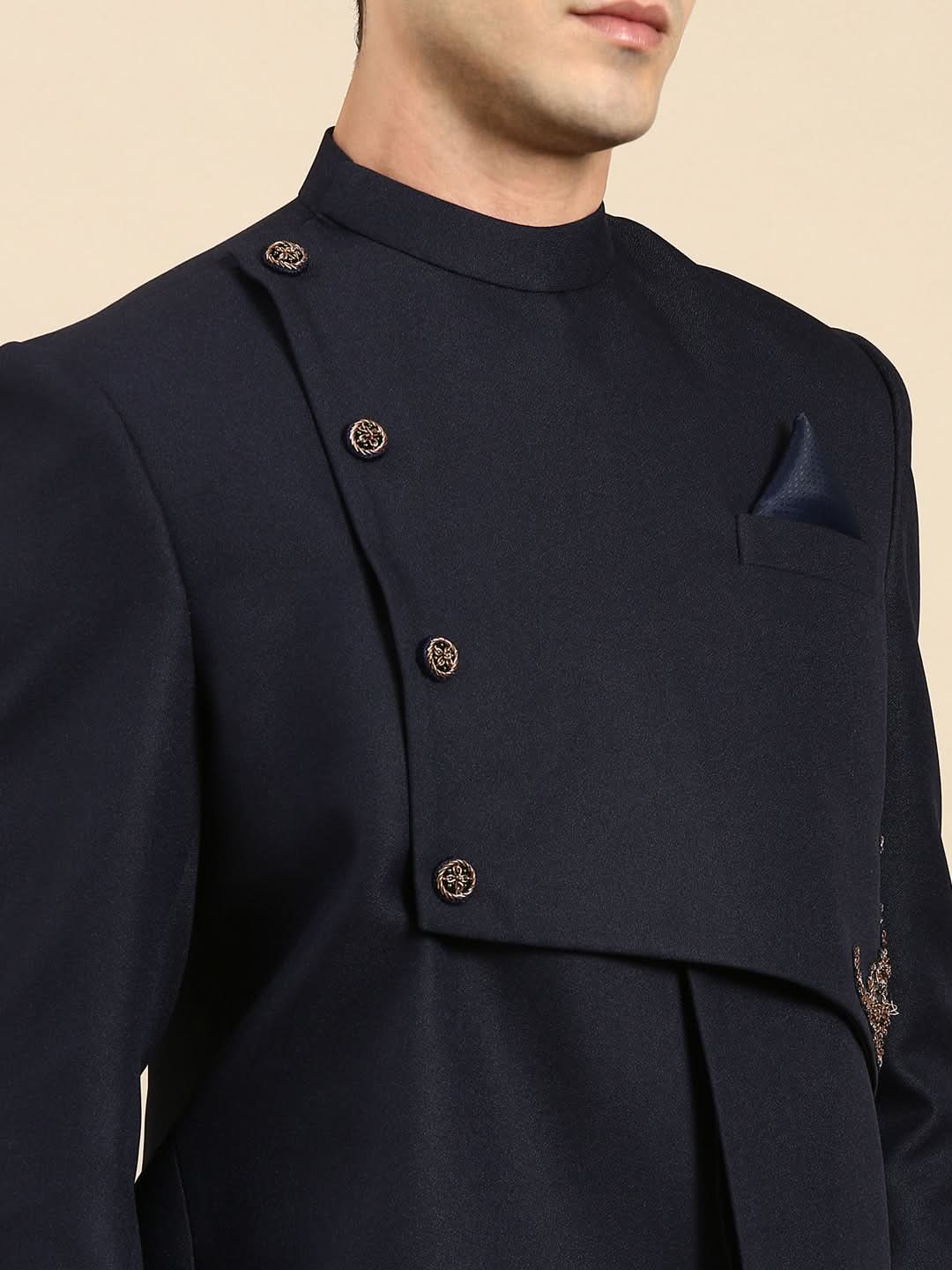 Navy Blue Embroidery Bandhgala