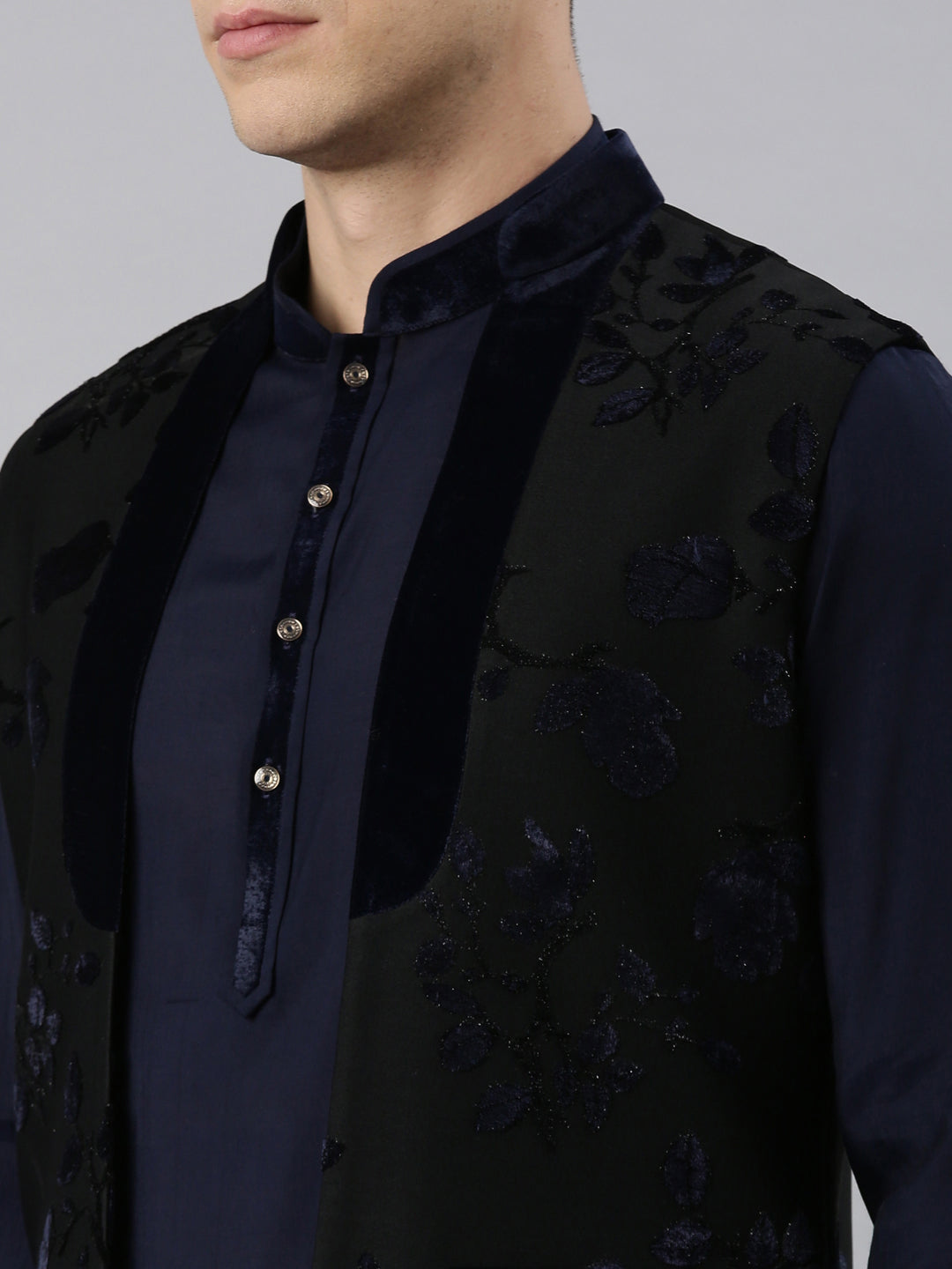 Navy Jacquard Kurta Set