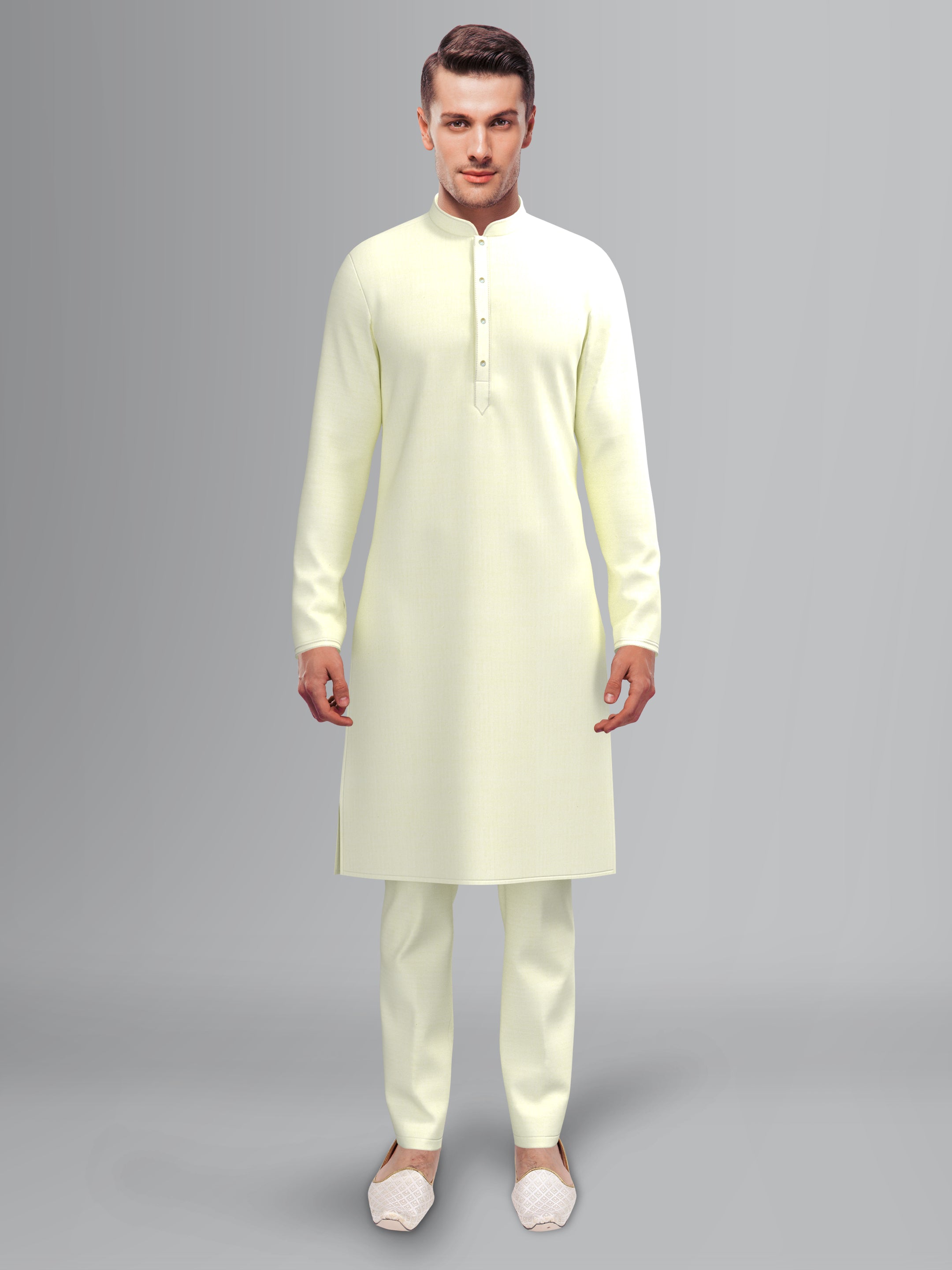 Yellow Jacquard Jacket with Kurta set