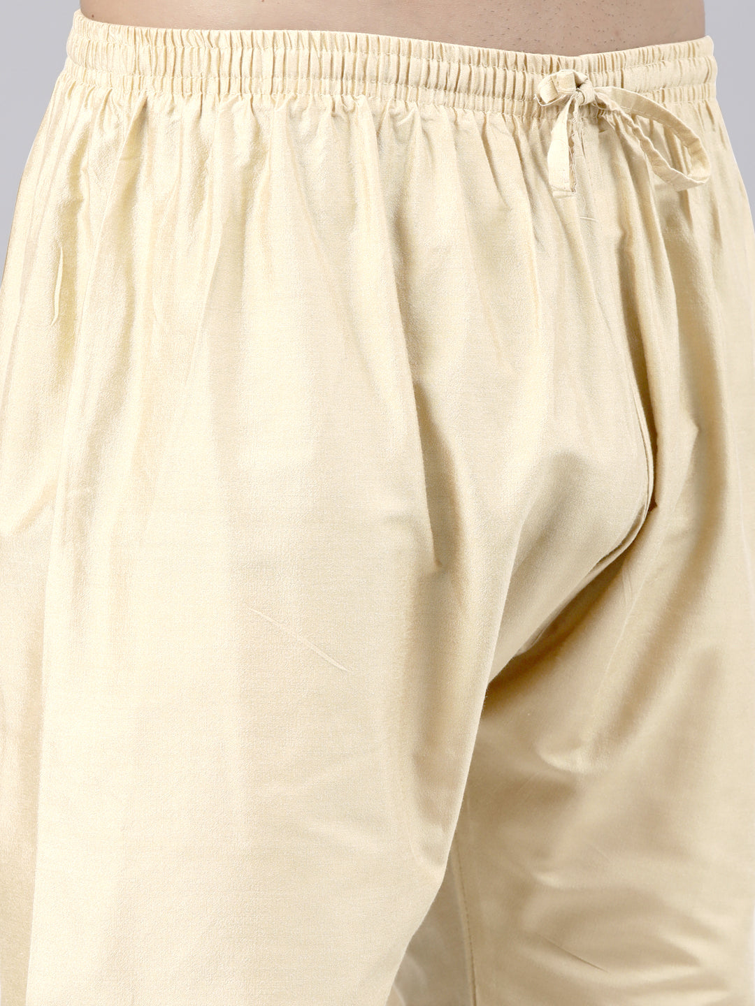 Beige Art Silk Kurta Set with Shining Golden Khadi Print