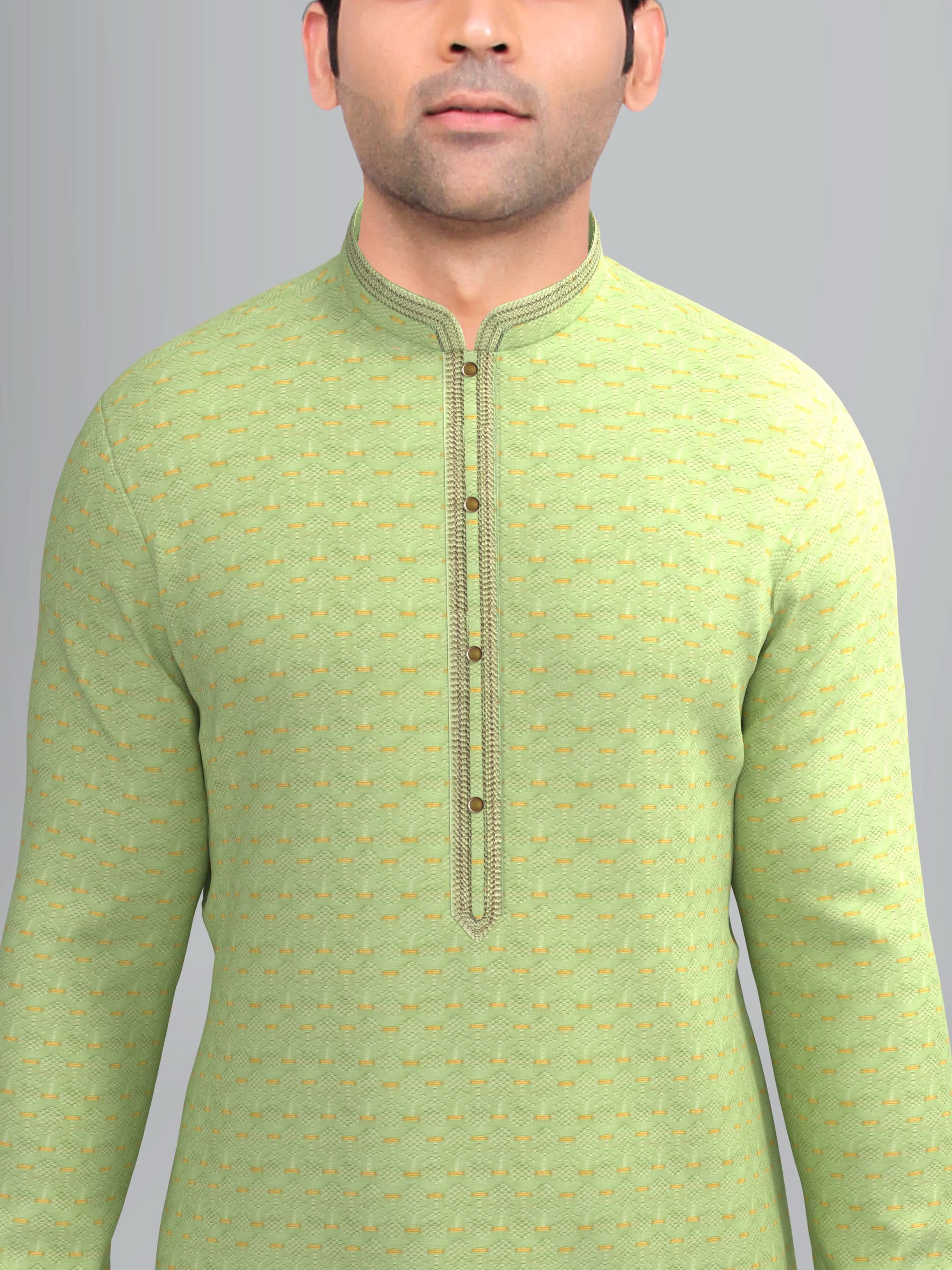 Green-Gold Jacquard Kurta Set