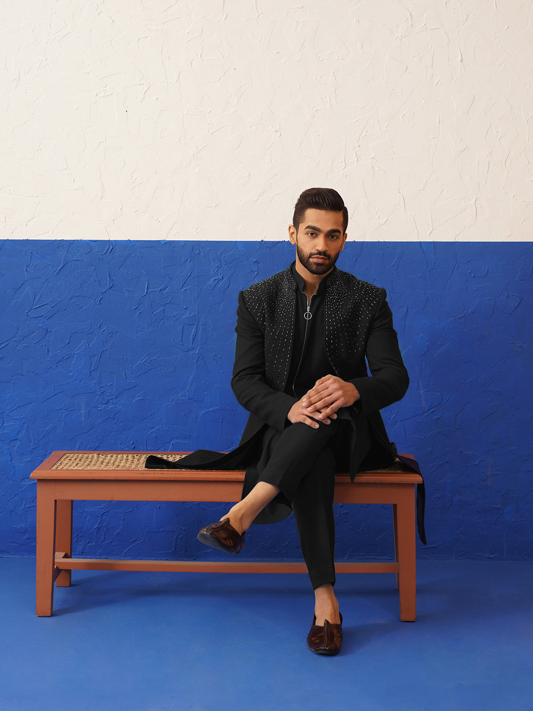 Black Embriodered Indowestern