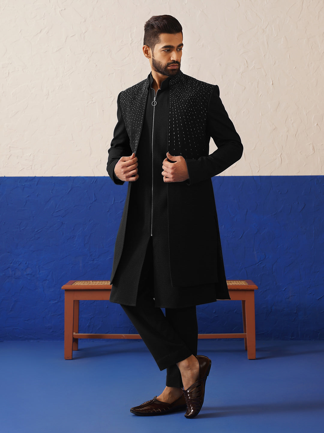 Black Embriodered Indowestern