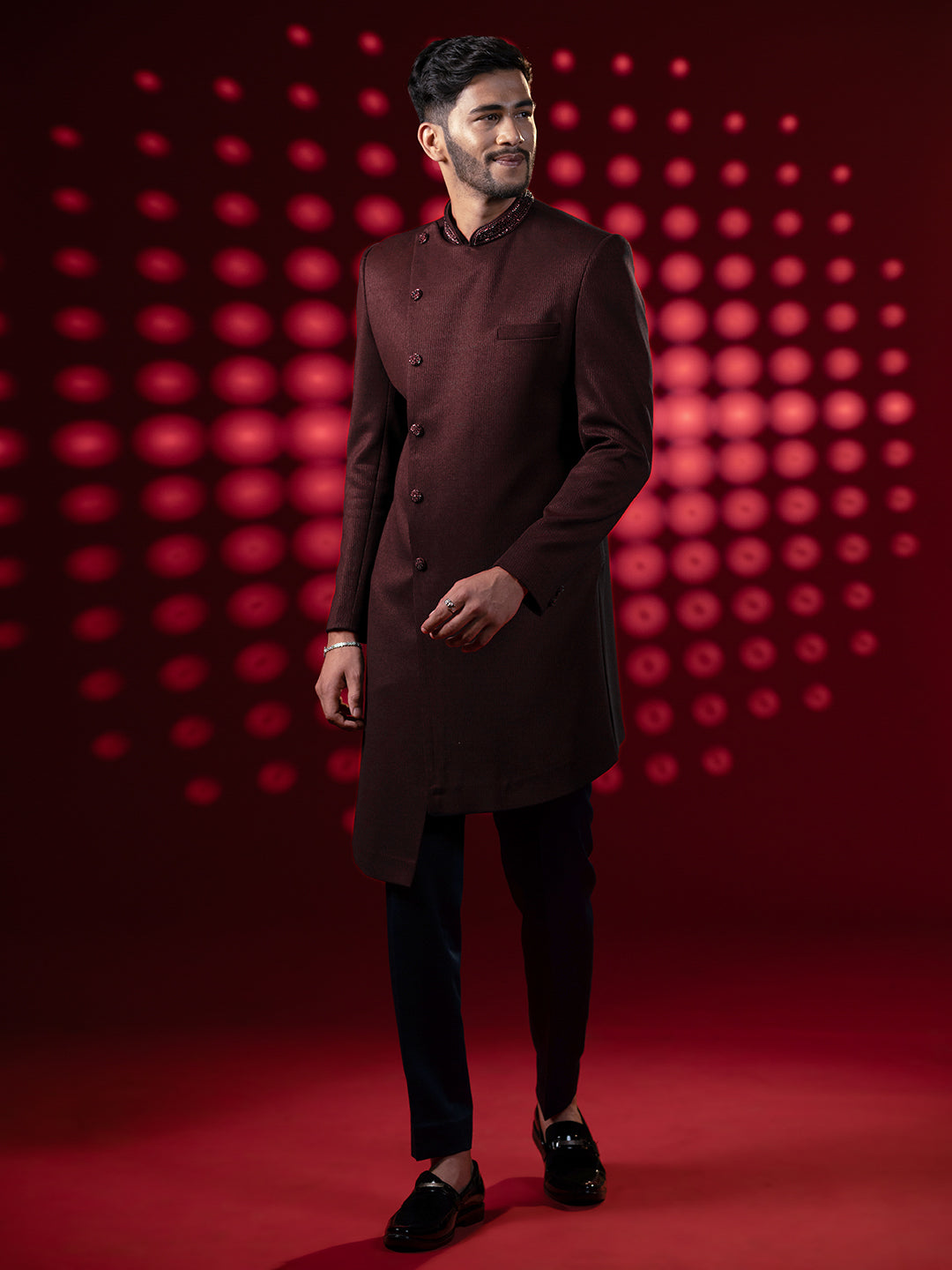 Maroon angrakha embroidered Indo set