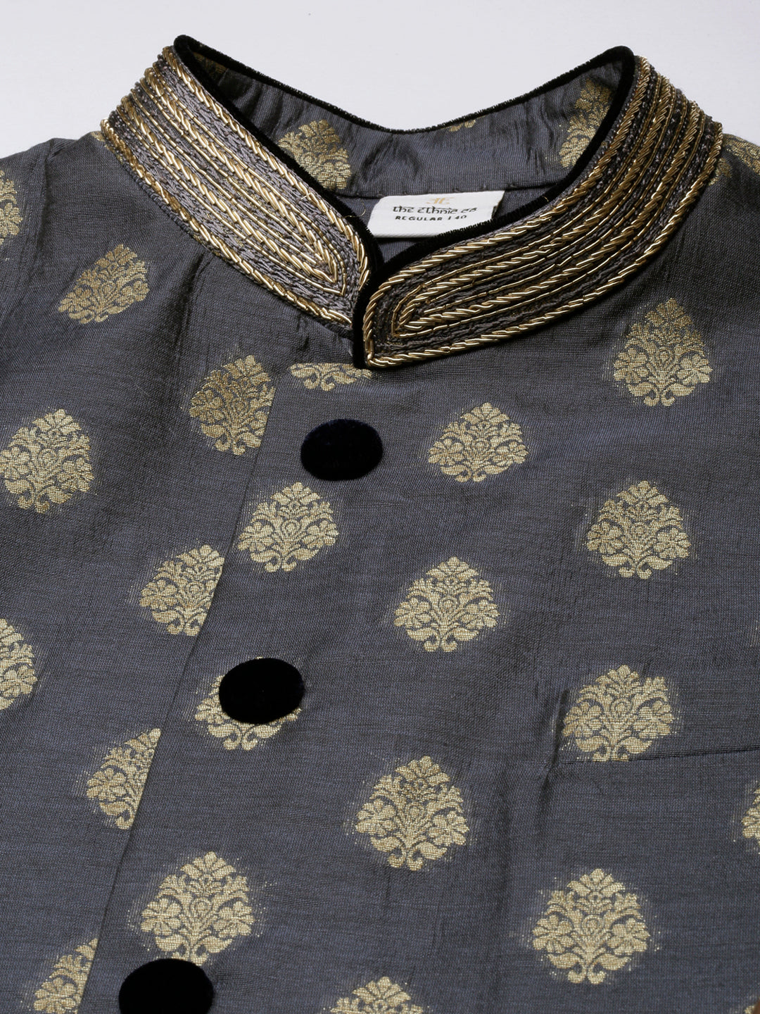 Navy Jacquard Gold Booti Jacket With Navy Kurta Set