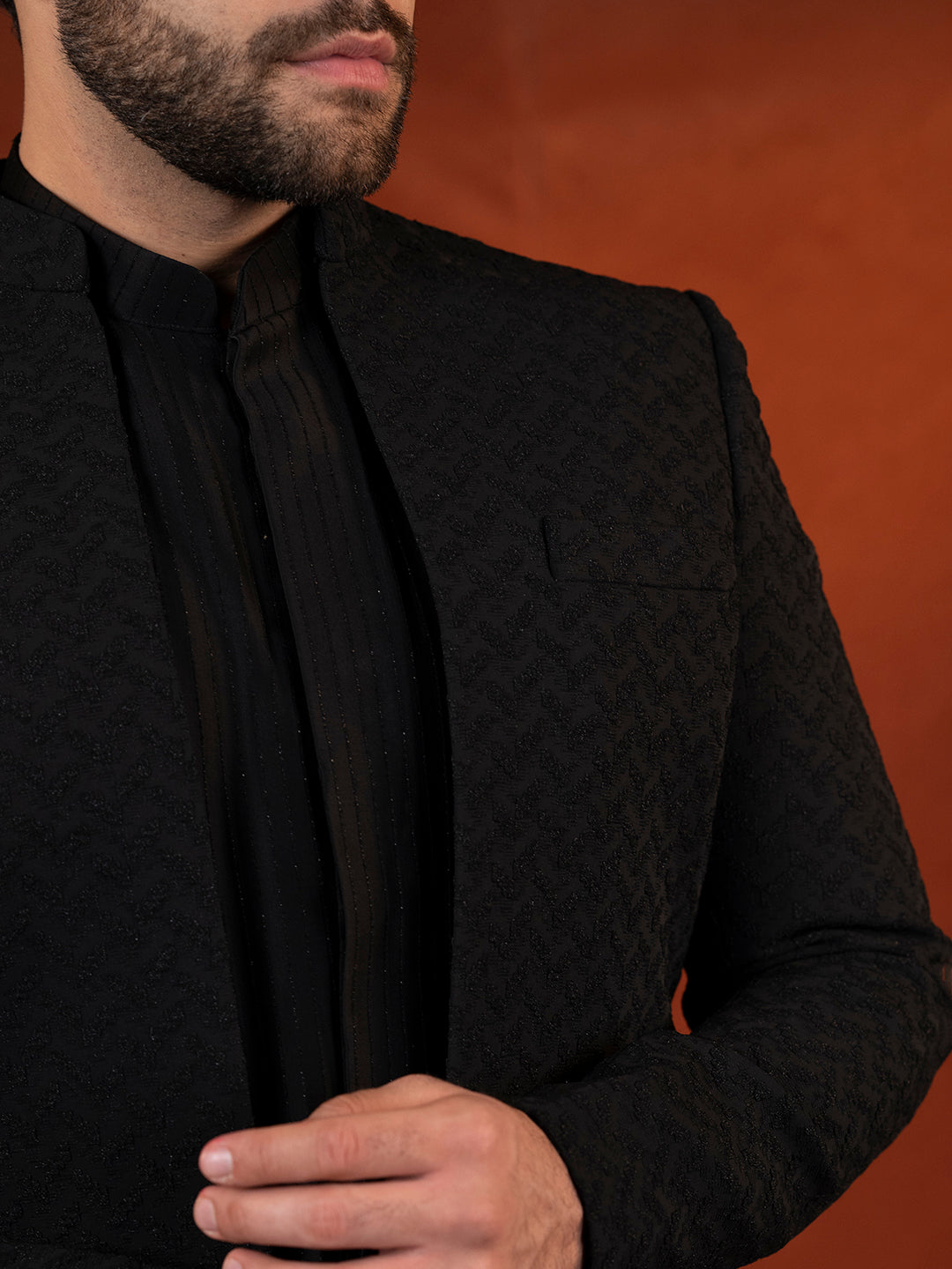 Anupam Kher in Black Shimmer Jacket Kurta set