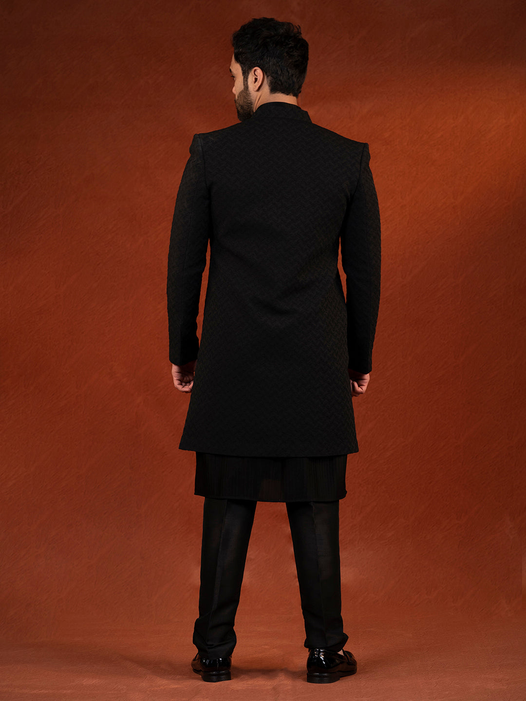Anupam Kher in Black Shimmer Jacket Kurta set