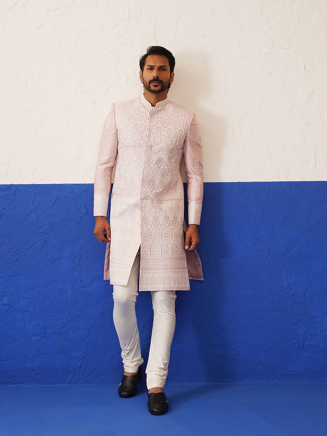 Pink heavy embroidery sherwani set