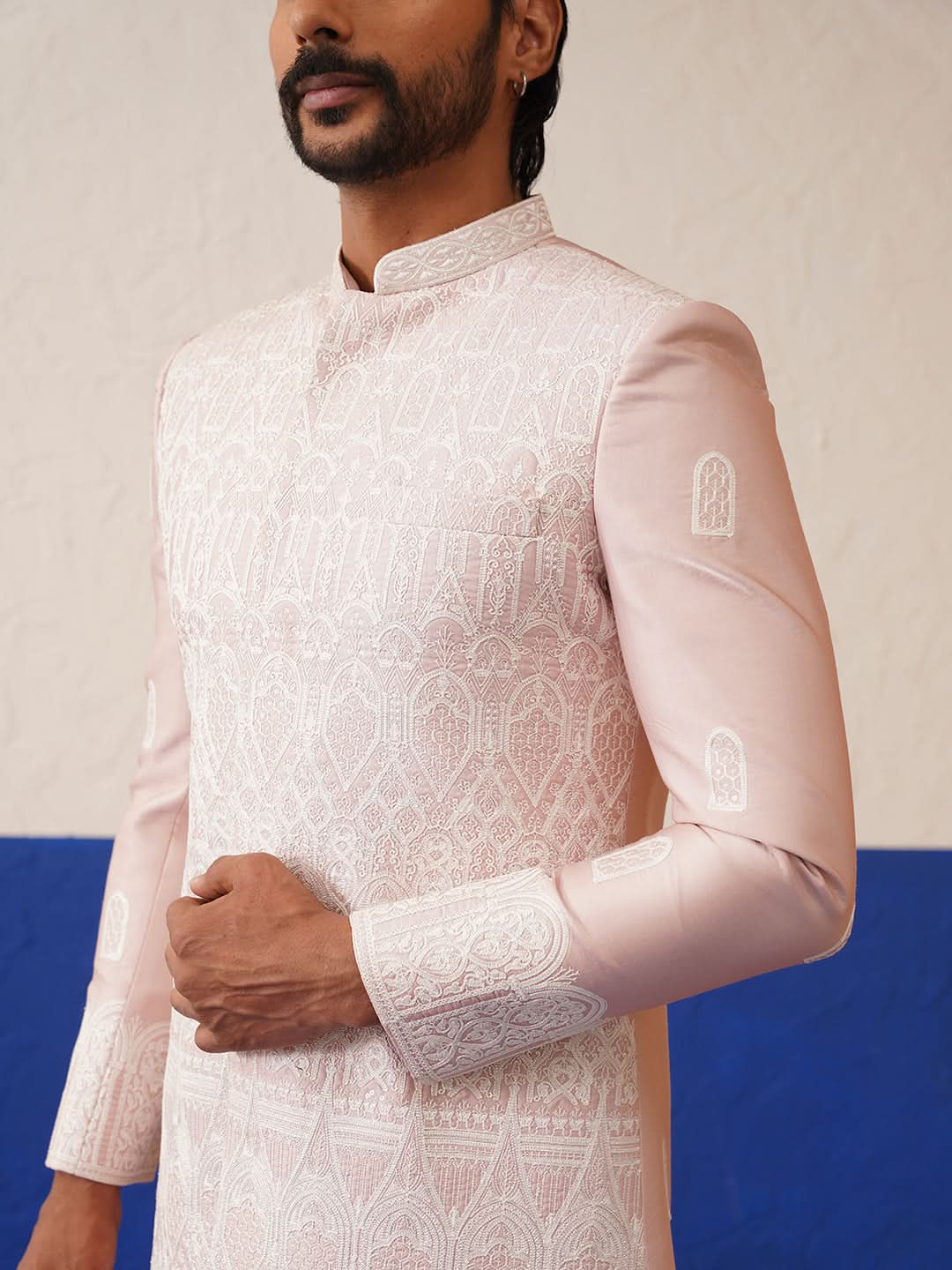 Pink heavy embroidery sherwani set
