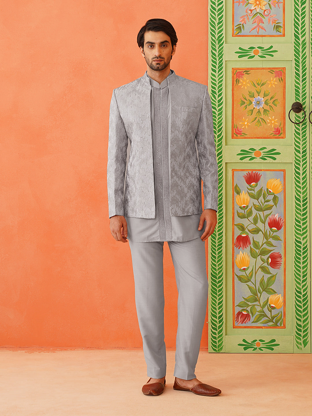 Stylish front open jacket indo set