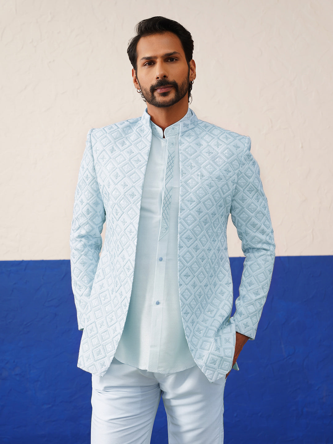 Light Blue Embroidery Indo set