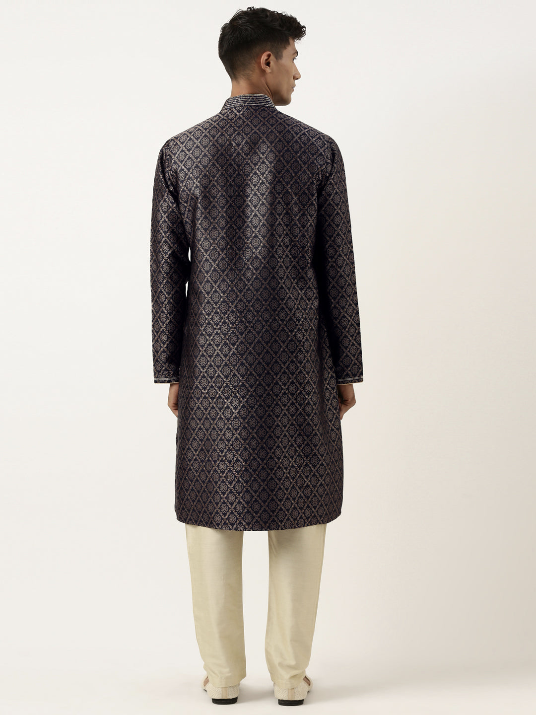 Midnight Blue with Golden Floral Jaal Open Kurta Set