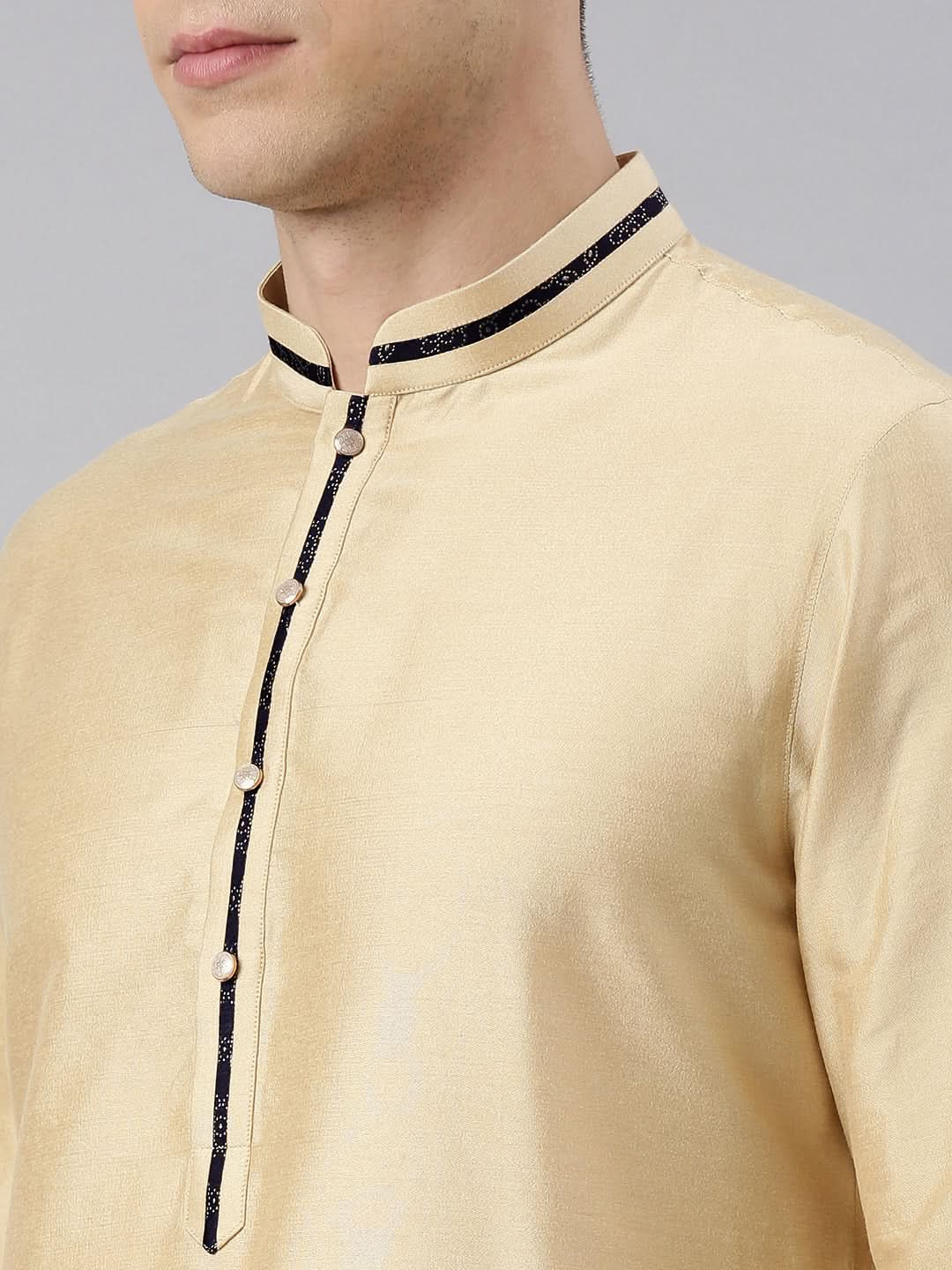 Navy Banarasi Bundi With Gold Kurta Set