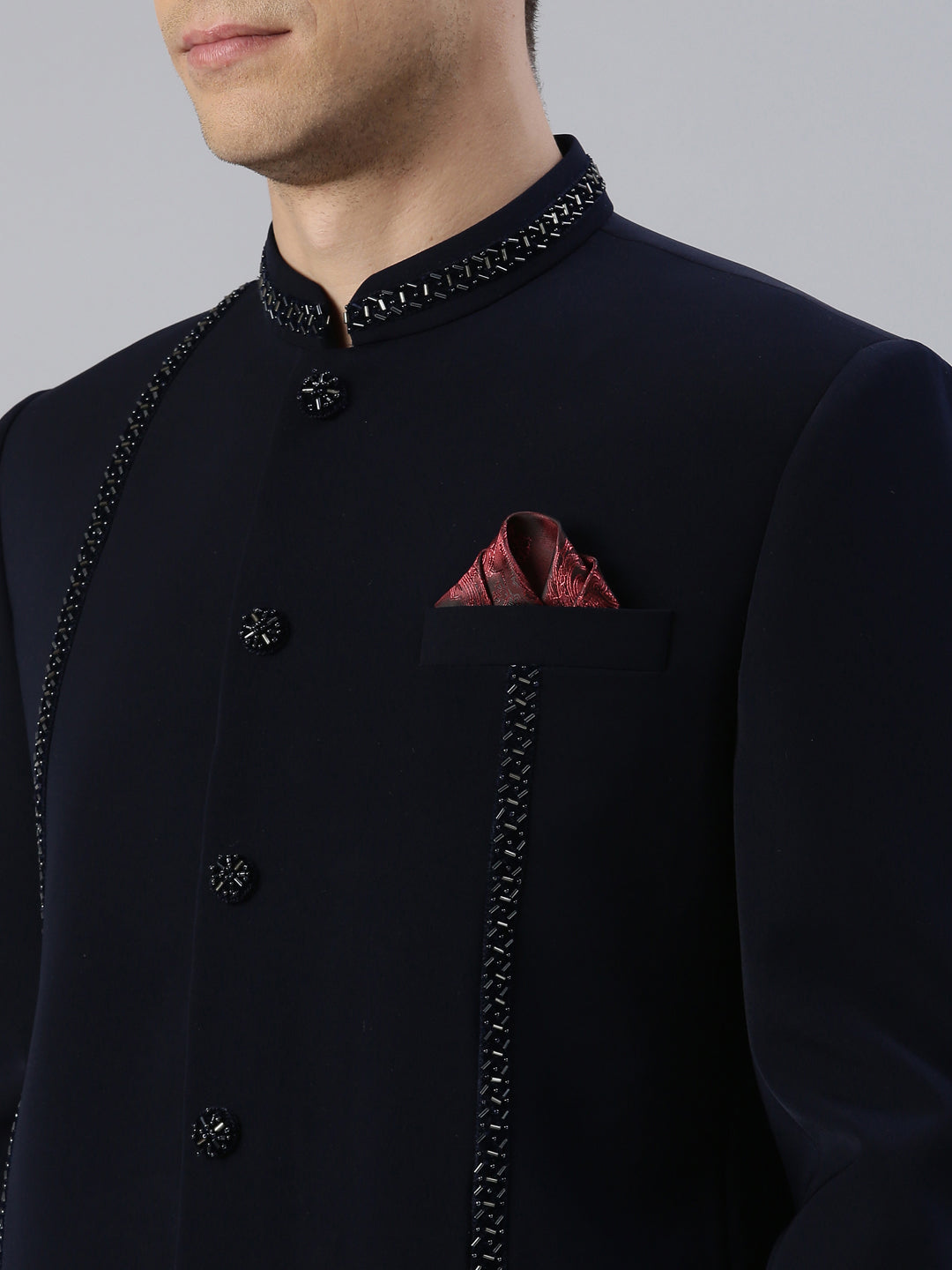 Navy Embroidery Bandhgala