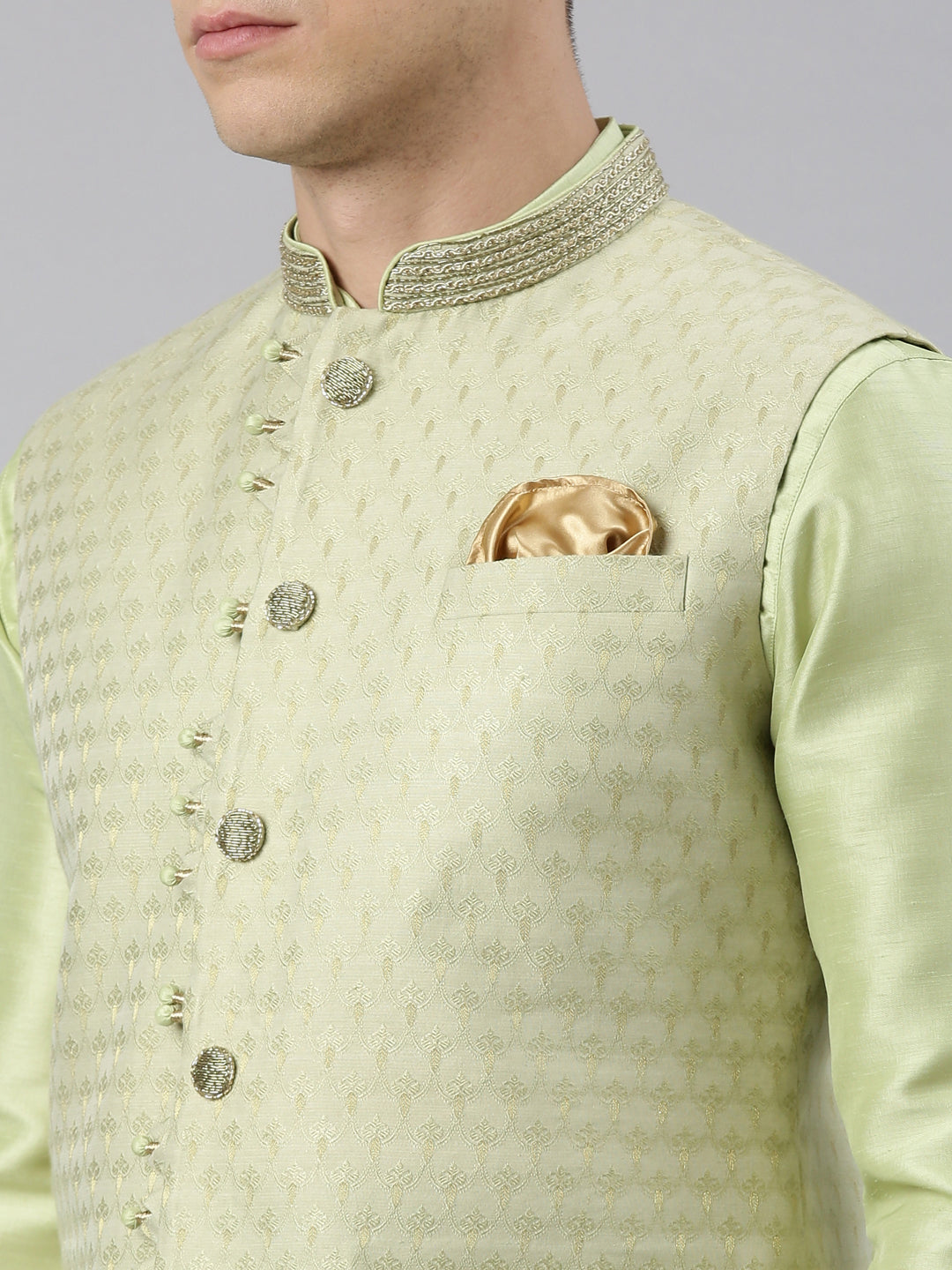 Mint Green Jacquard Jacket Kurta Set