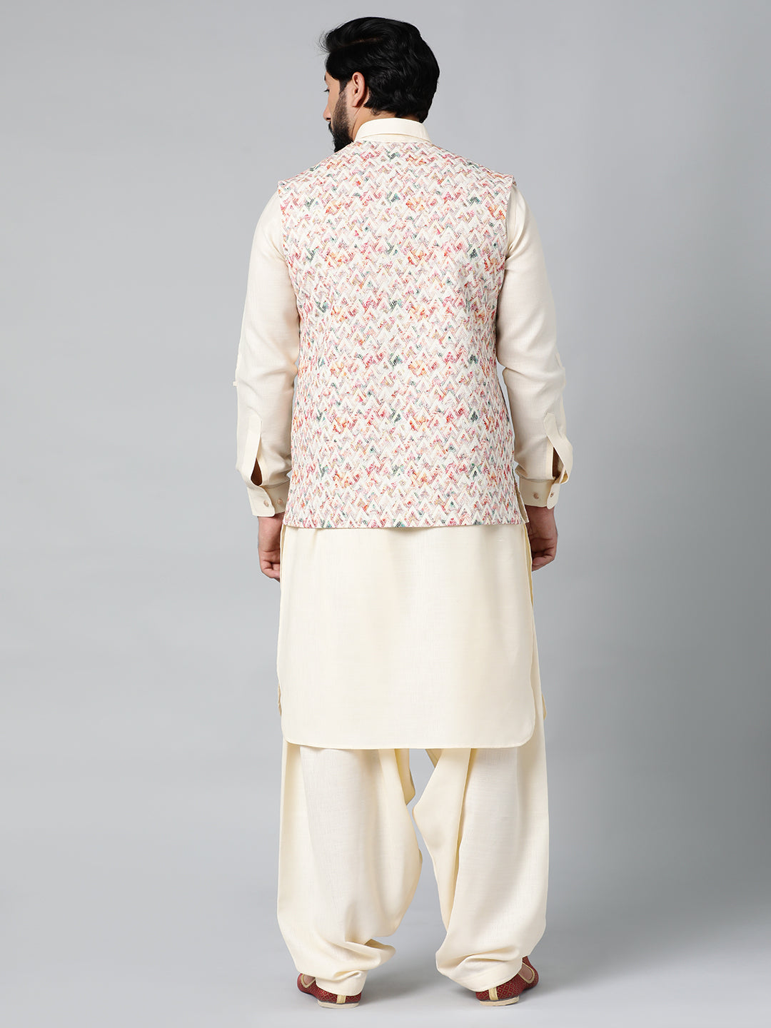 Cream Embroidery Jacket With Pathani Set