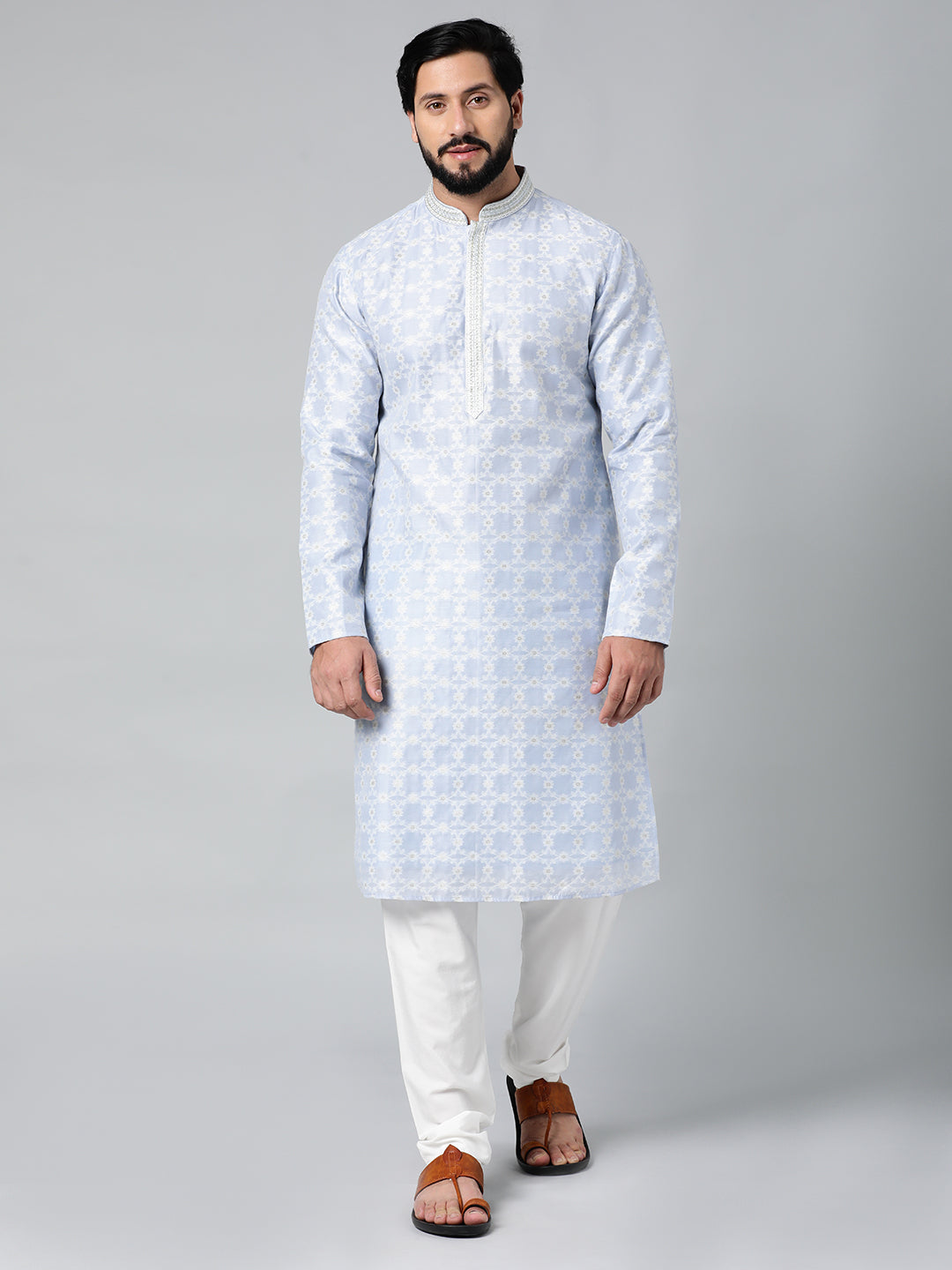 POWDER BLUE SILK JACQUARD CEREMONIAL  KURTA