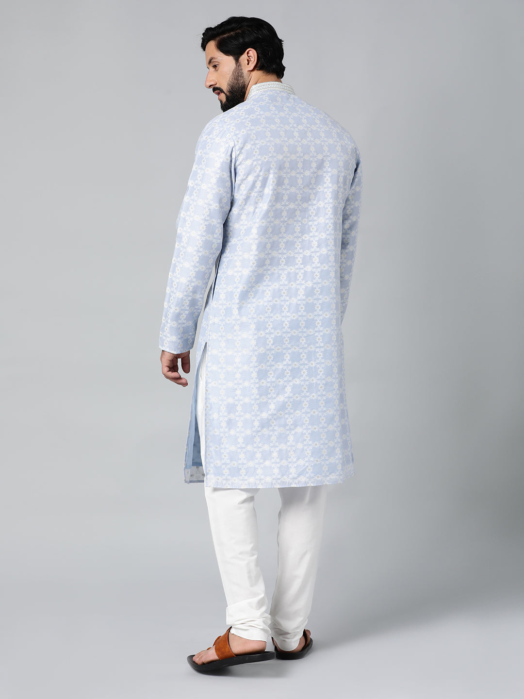 POWDER BLUE SILK JACQUARD CEREMONIAL  KURTA
