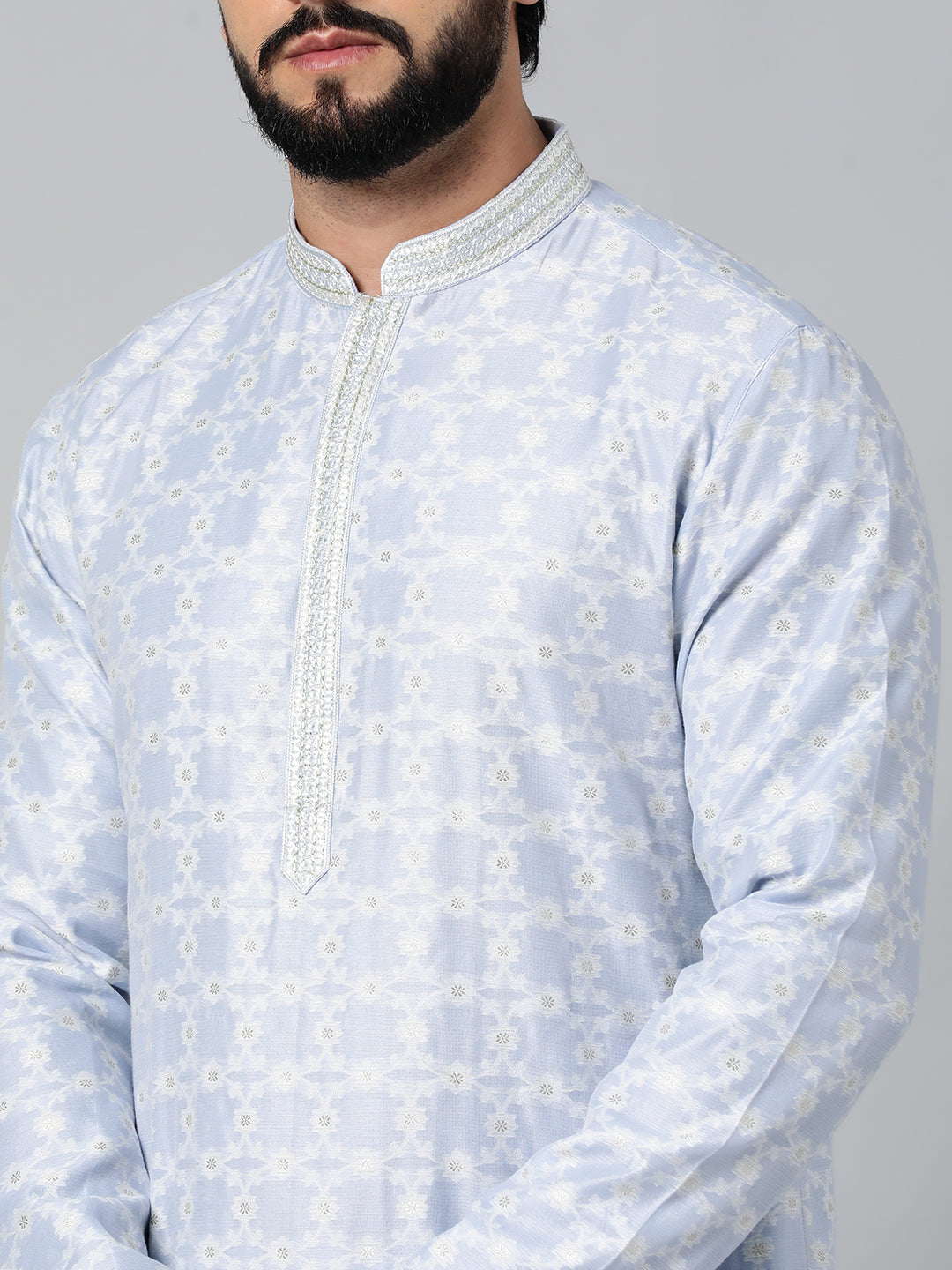 POWDER BLUE SILK JACQUARD CEREMONIAL  KURTA