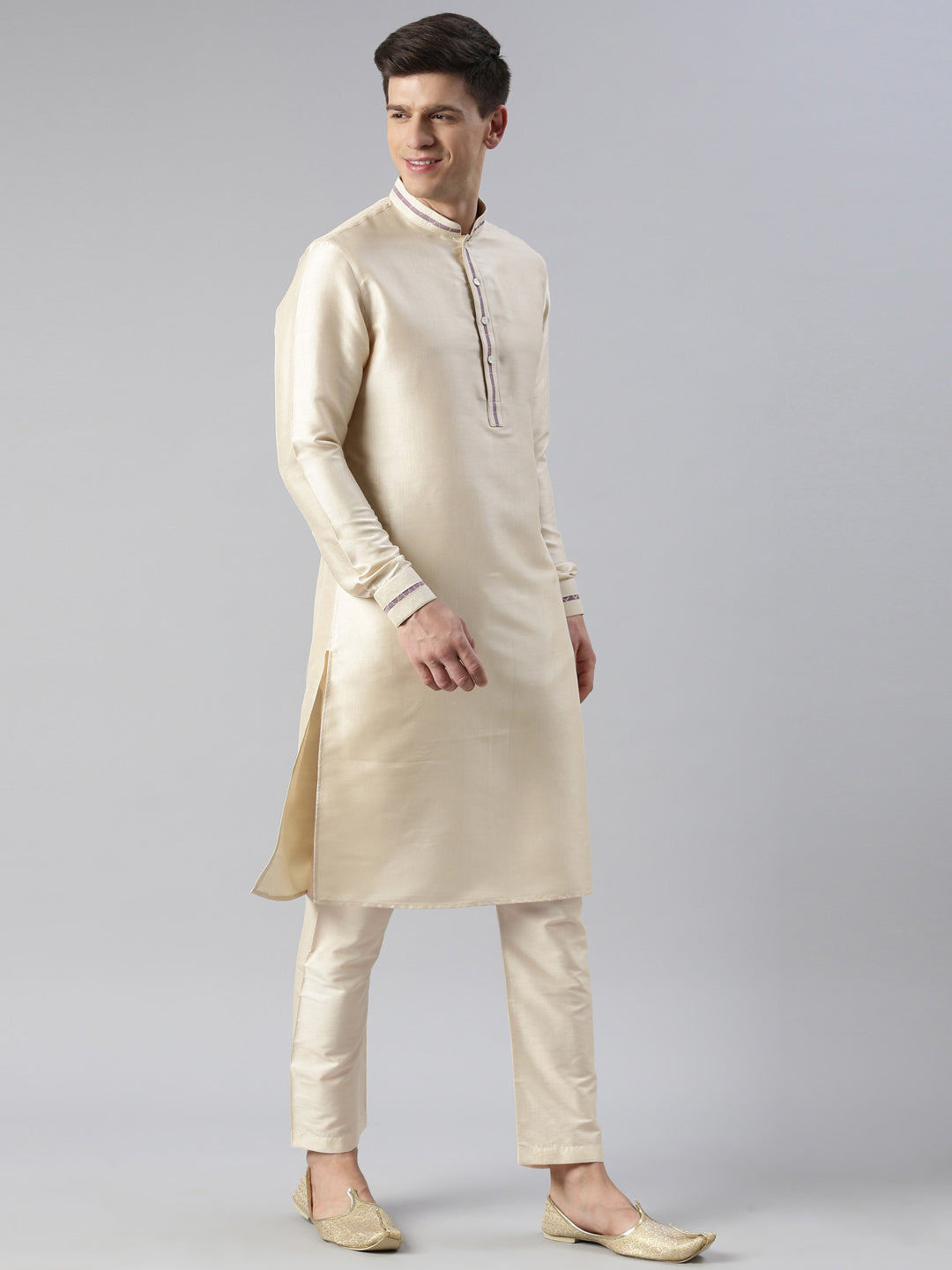 Purple Jacket with Cream Kurta Set
