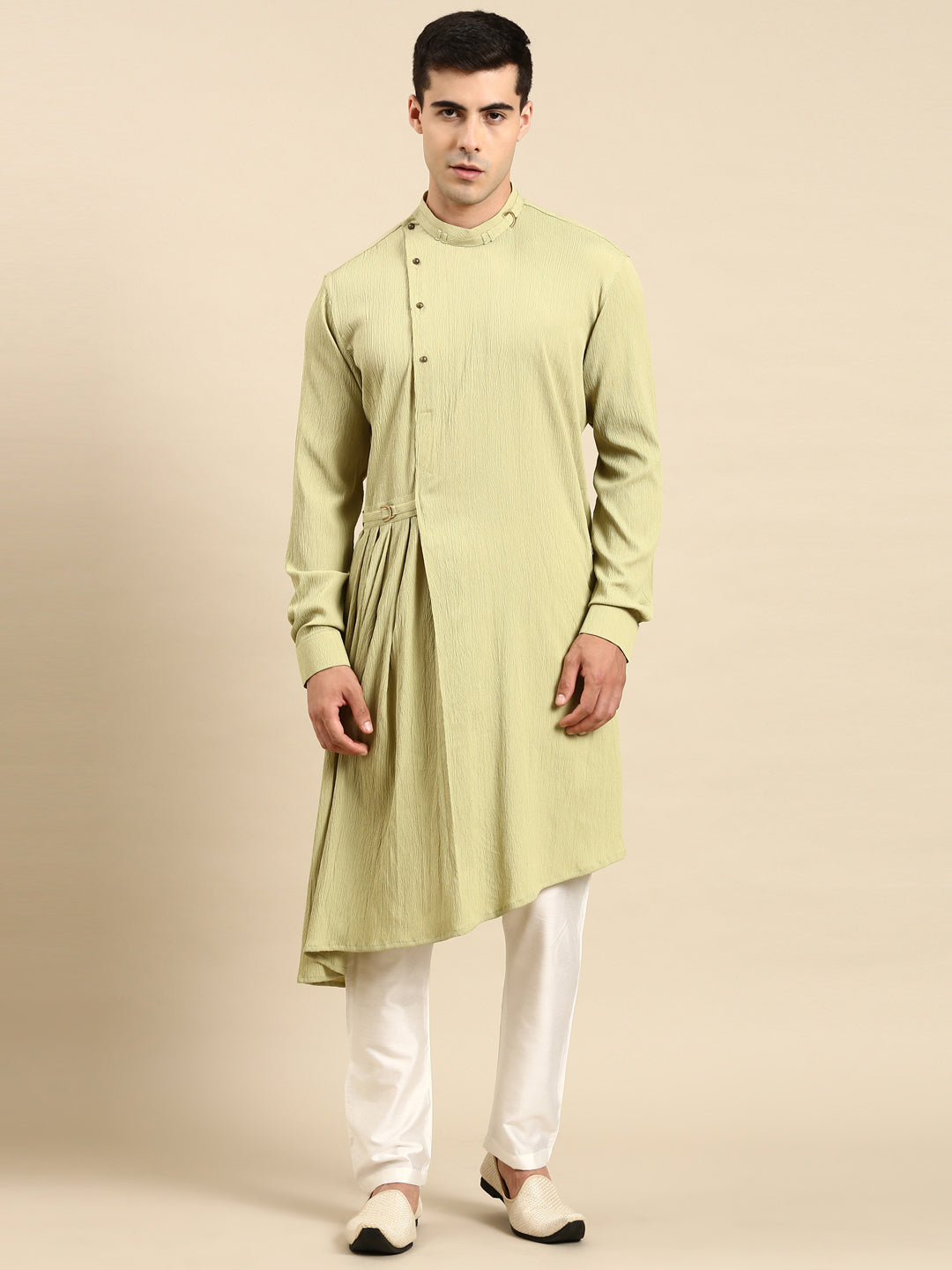 Pistachio Side Placket Asymetrical Drape Kurta Set