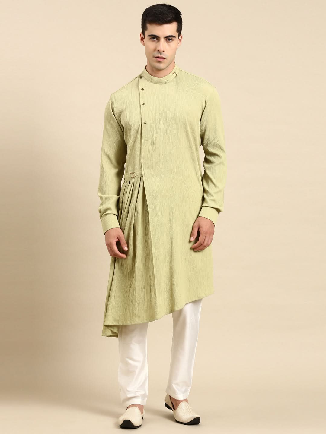 Pistachio Side Placket Asymetrical Drape Kurta Set