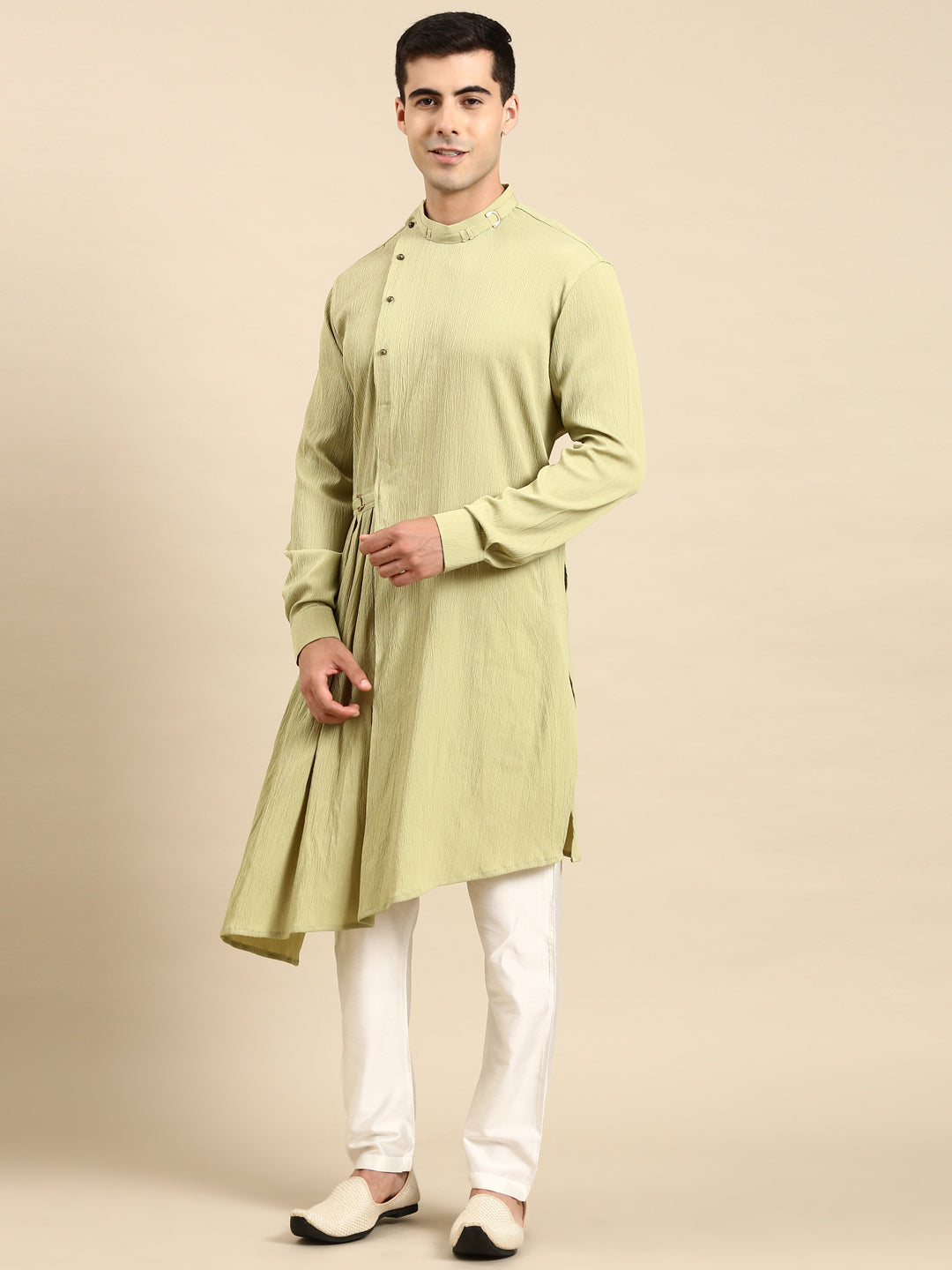 Pistachio Side Placket Asymetrical Drape Kurta Set