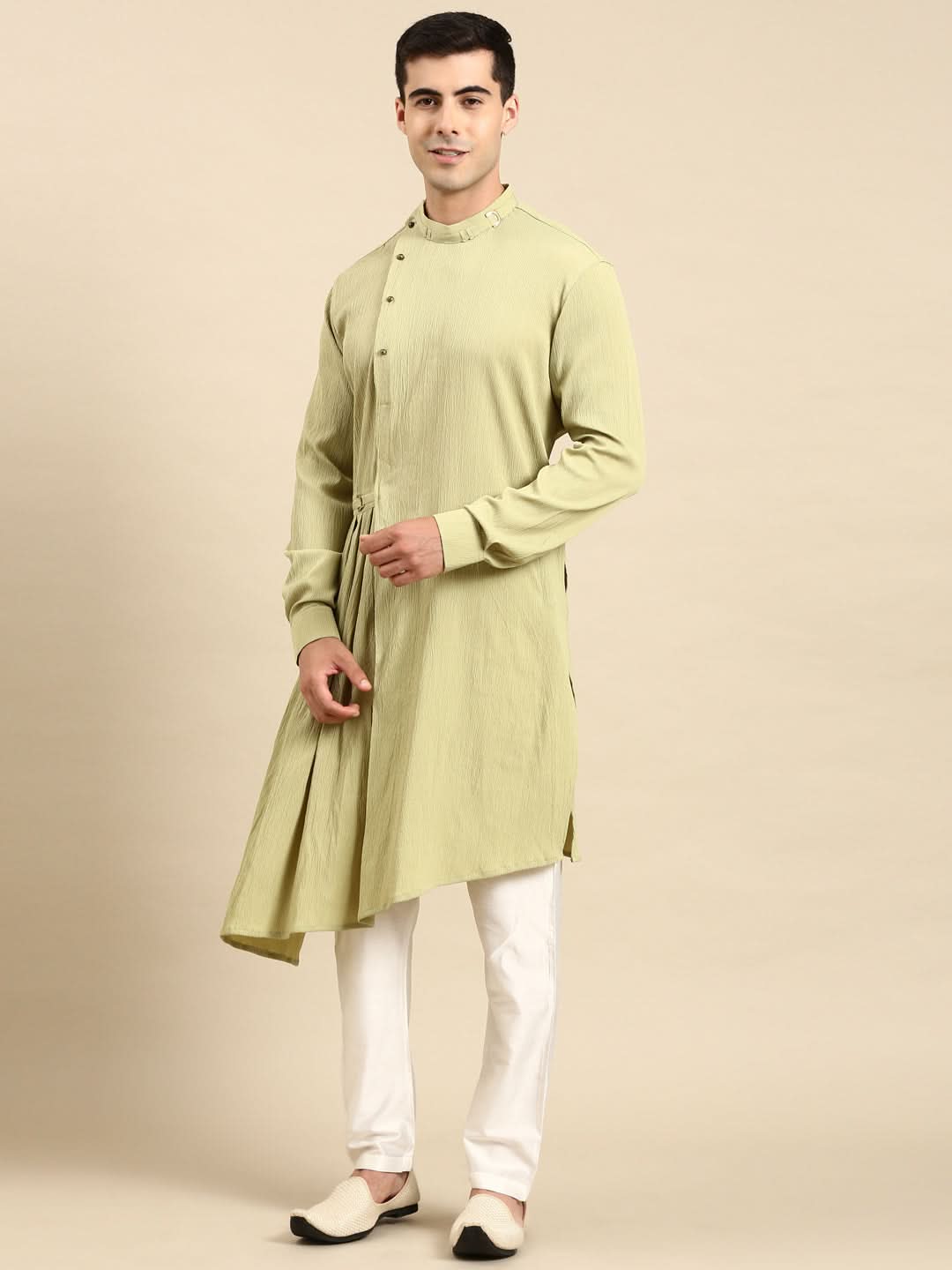 Pistachio Side Placket Asymetrical Drape Kurta Set