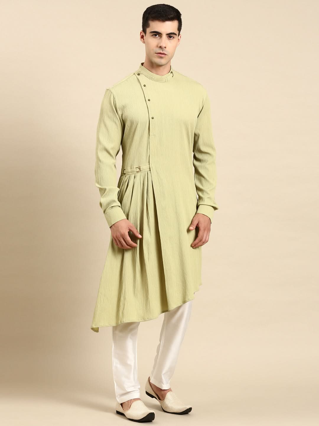 Pistachio Side Placket Asymetrical Drape Kurta Set