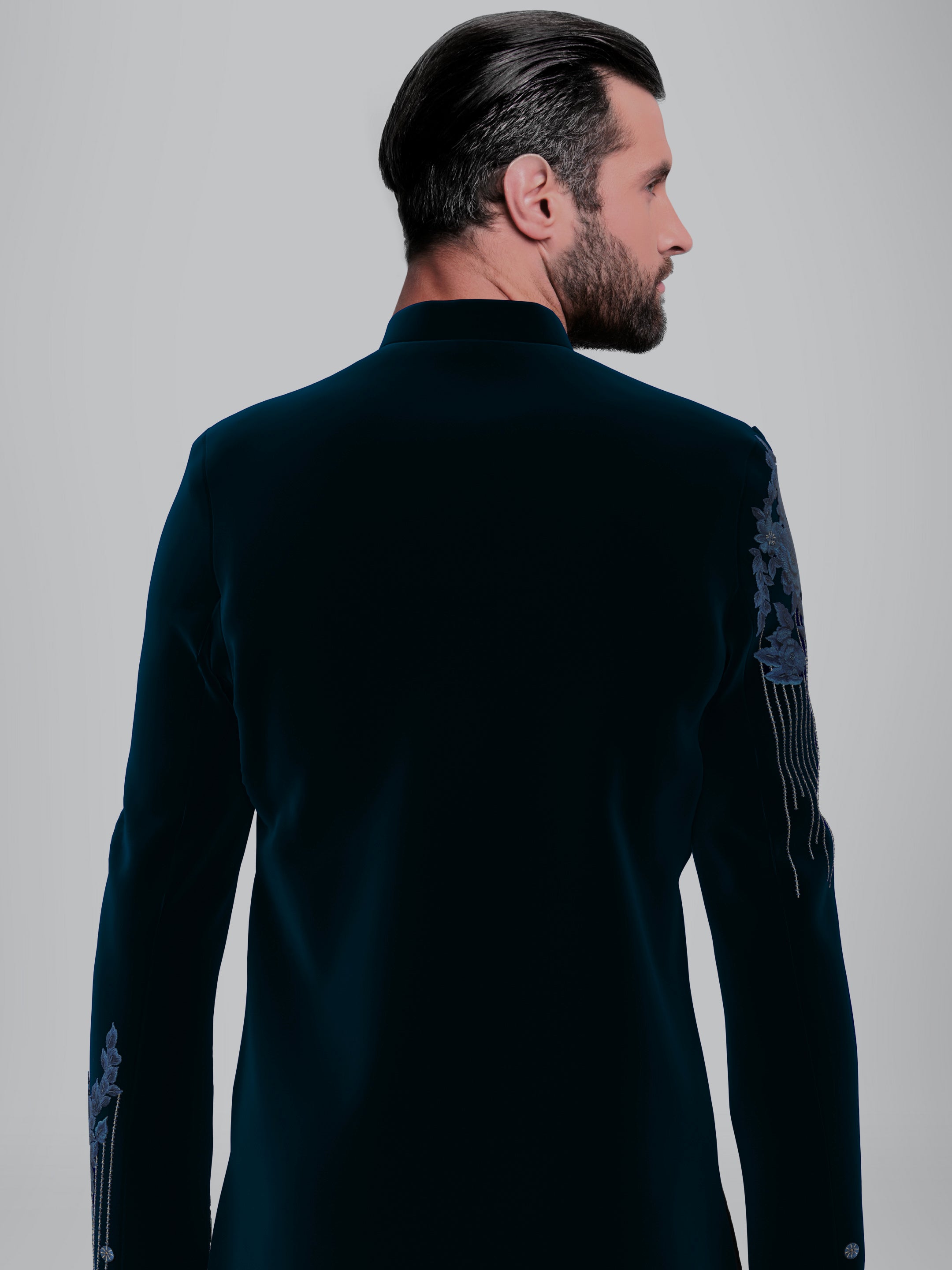 Navy velvet 3D embroidery Asymmetric Indowestern