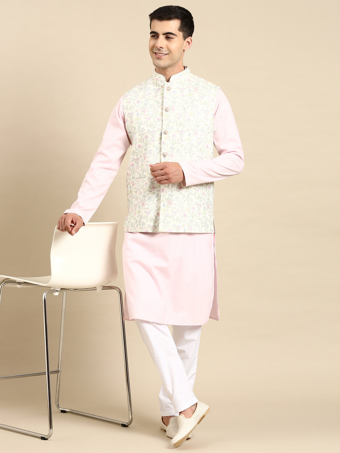 Light Pastel Lime Linen Jacket with Kurta Set